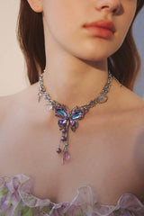 Water drop tassel butterfly diamond Necklace 873960697326 - COCOMELODY