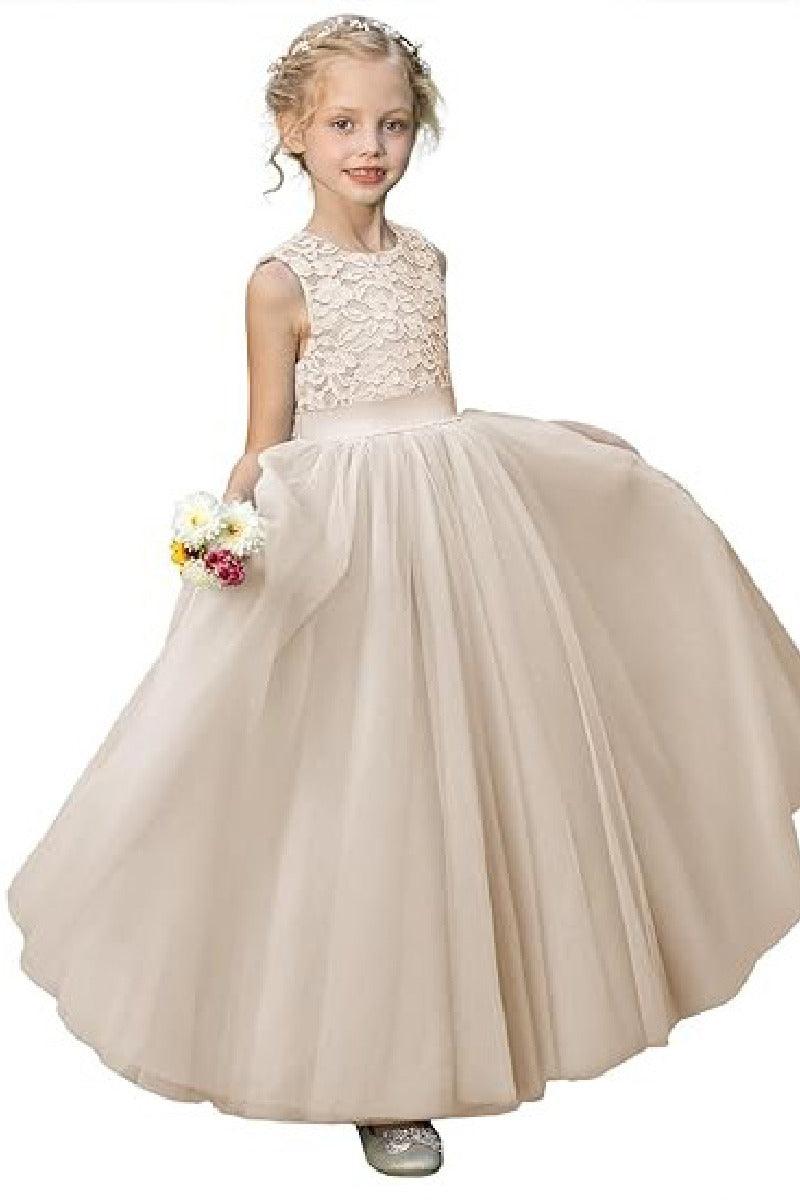 A-Line/Princess Scoop Neck Tulle Flower Girl Dresses With Sash/Bow 797915415325 - COCOMELODY