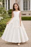 V-Back Bow Pearl Waist Scattered Bows Satin Flower Girl Dresses 1017327895779