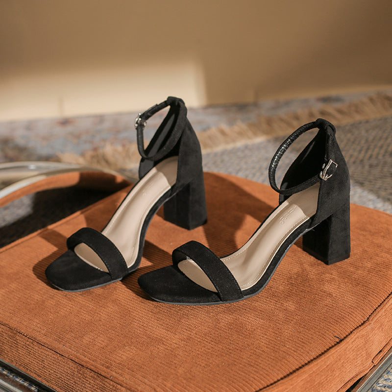 Timeless Ankle Strap Sandals Suede Finish Block Heel Shoes 590595481222