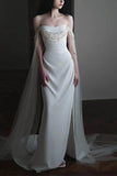 Sheath-Column Sweep-Brush Train Satin Wedding Dress 744497657577 - COCOMELODY