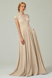 A-Line Sweep-Brush-Train Chiffon Bridesmaid Dress CB0248CR - COCOMELODY