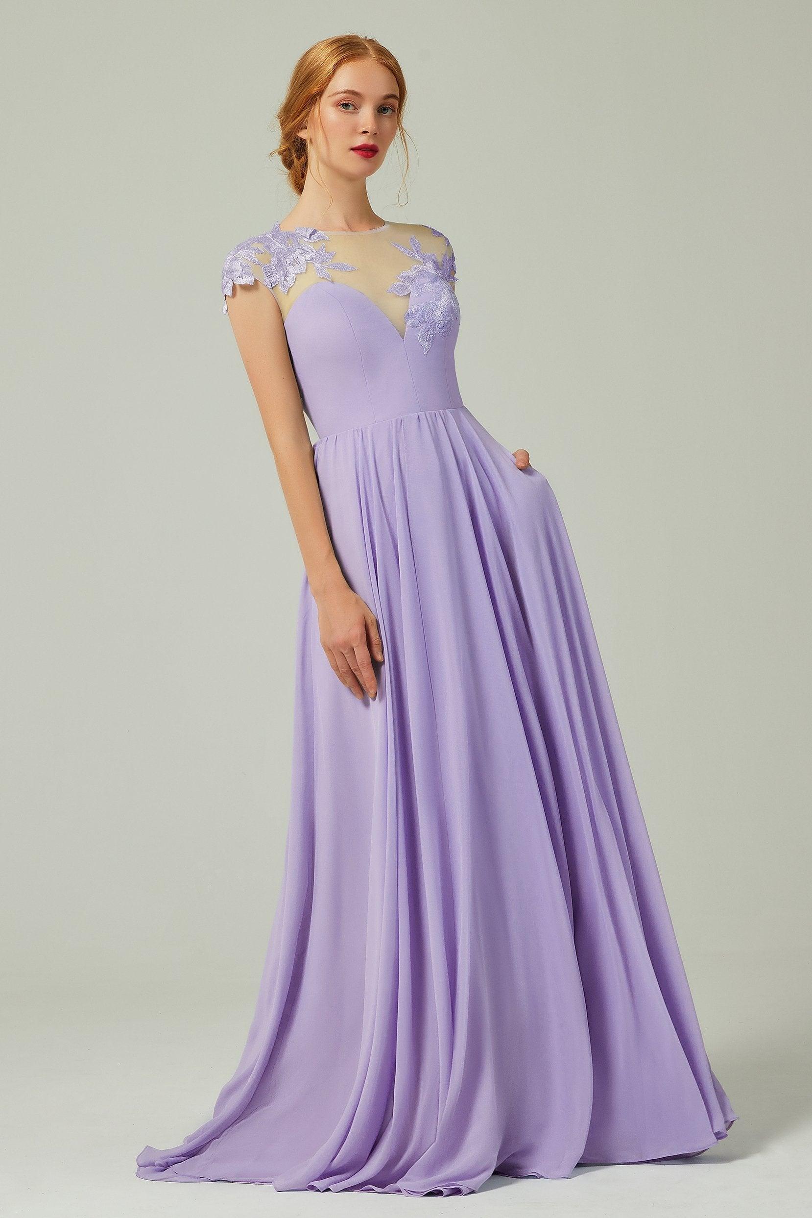A-Line Sweep-Brush-Train Chiffon Bridesmaid Dress CB0248PS - COCOMELODY