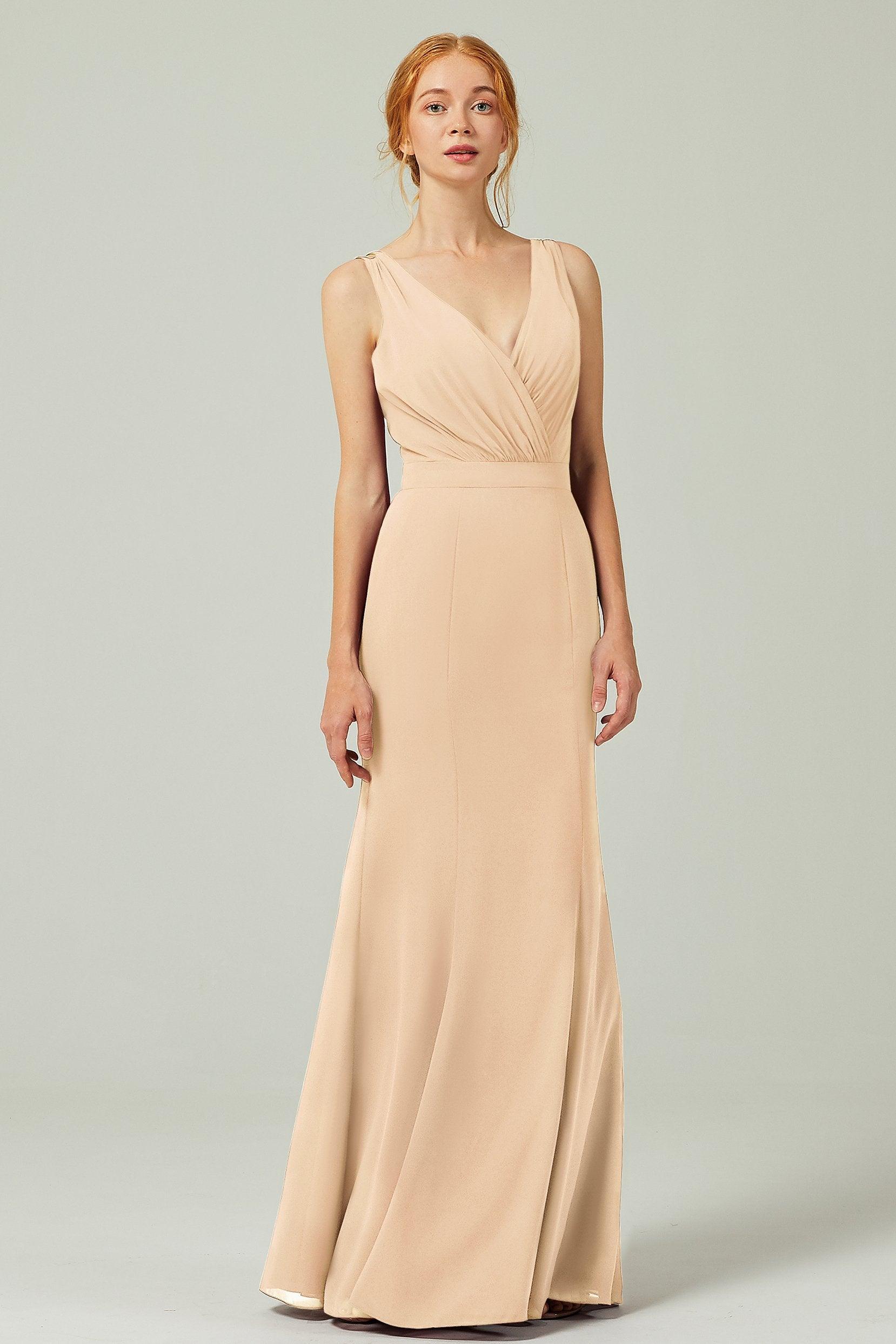 Sheath-Column Floor Length Chiffon Bridesmaid Dress CB0291 - COCOMELODY