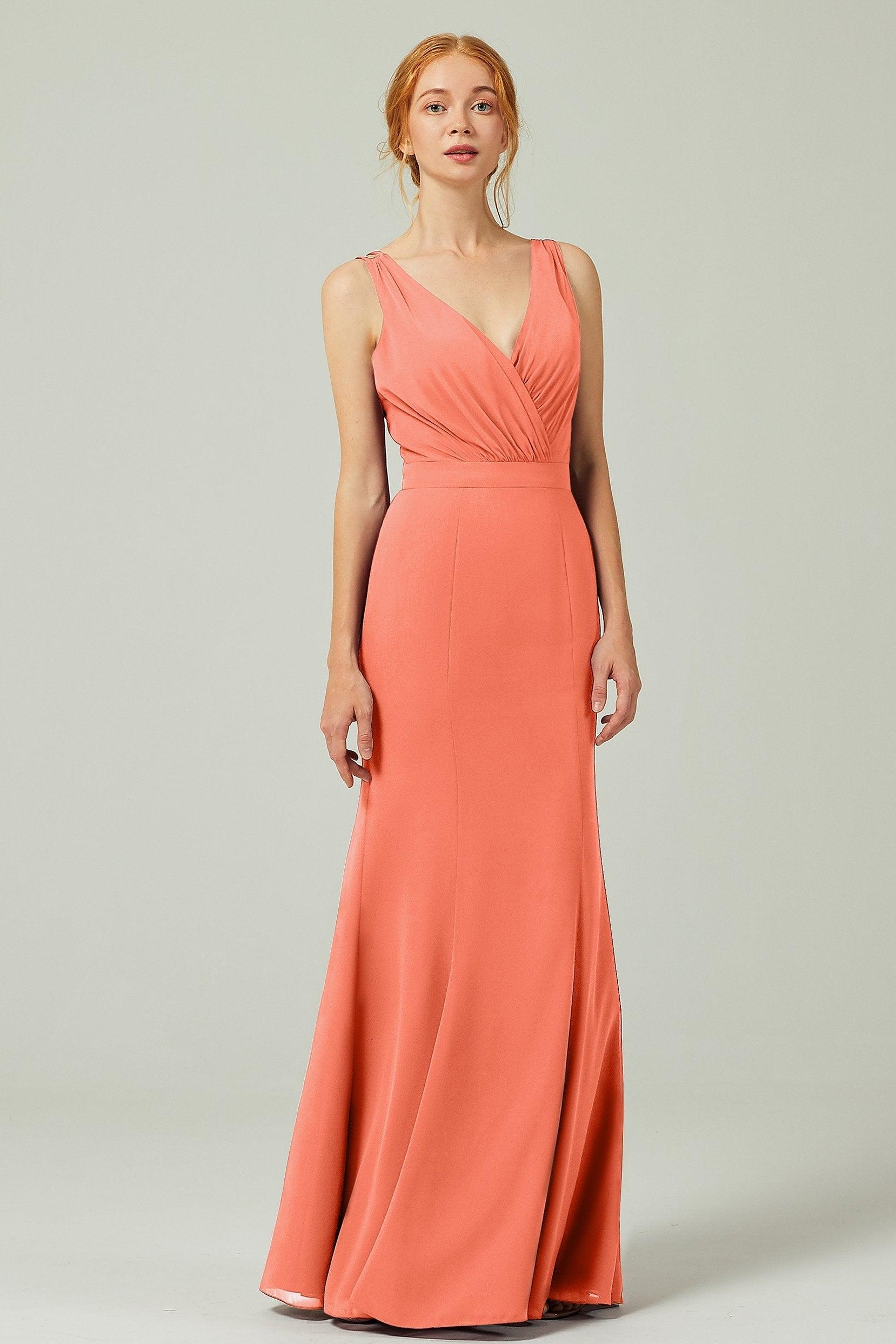 Sheath-Column Floor Length Chiffon Bridesmaid Dress CB0291 - COCOMELODY
