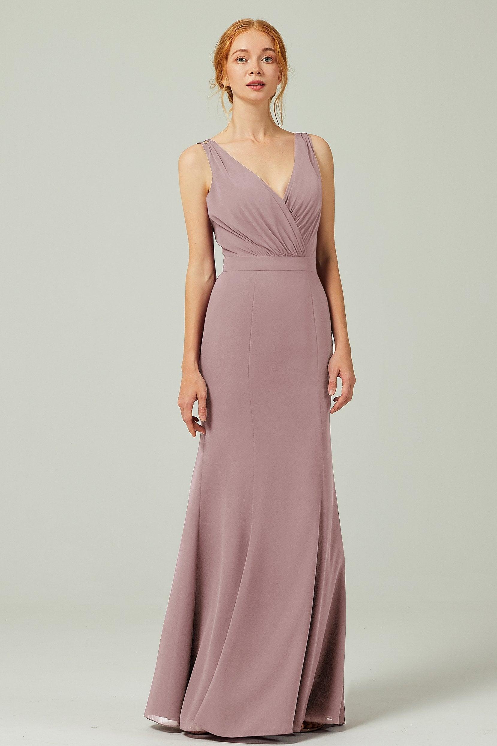 Sheath-Column Floor Length Chiffon Bridesmaid Dress CB0291 - COCOMELODY