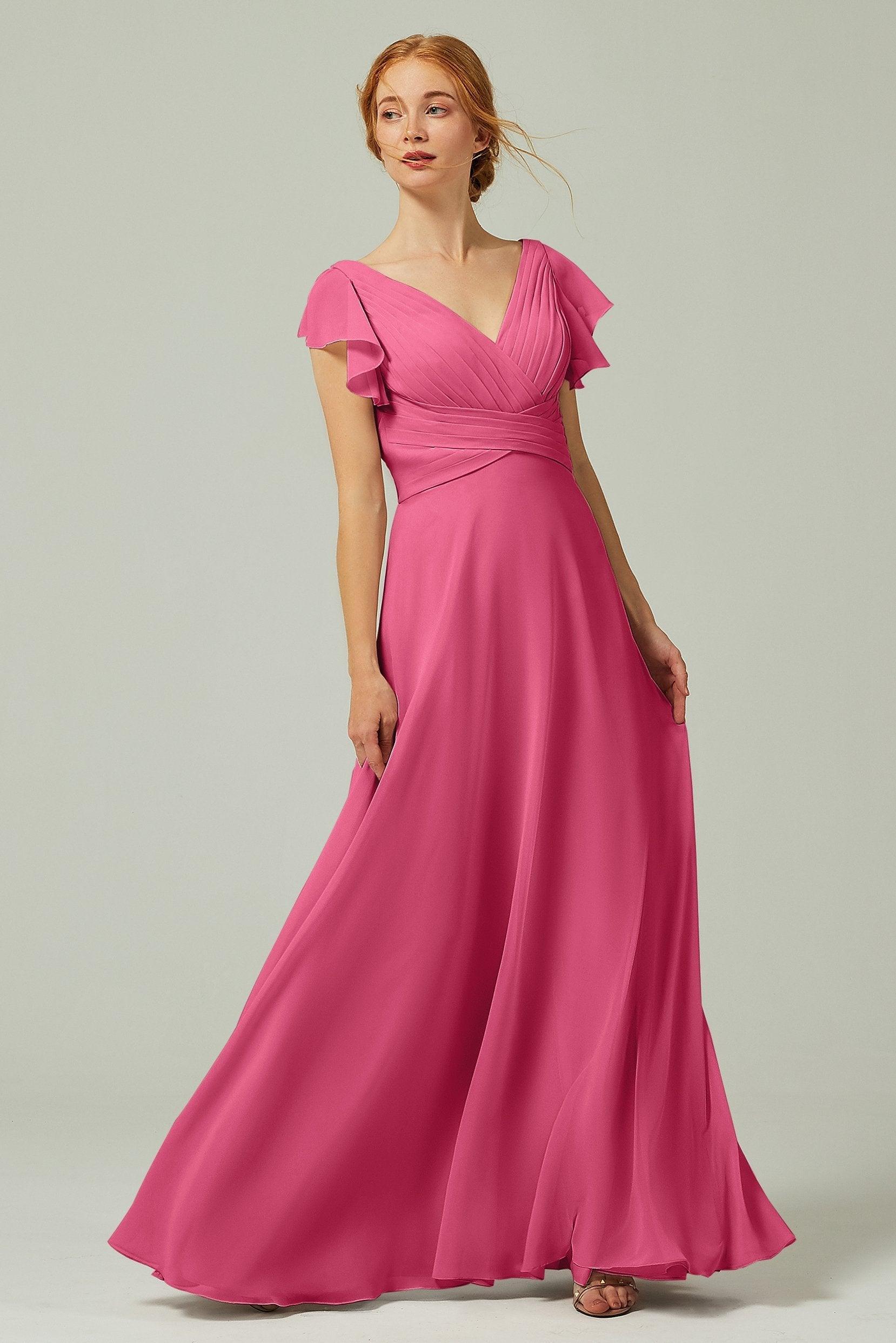 A-Line Floor Length Chiffon Bridesmaid Dress CB0302PS - COCOMELODY
