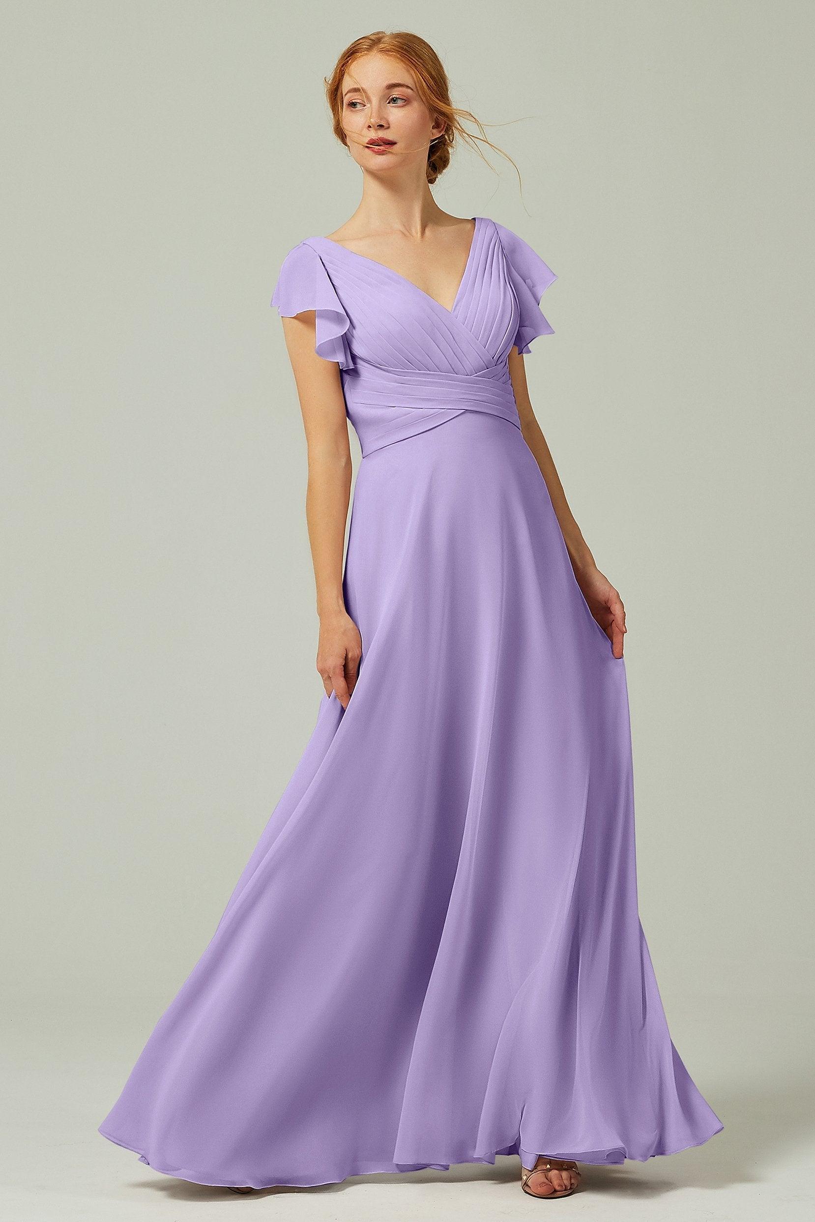 A-Line Floor Length Chiffon Bridesmaid Dress CB0302PS - COCOMELODY