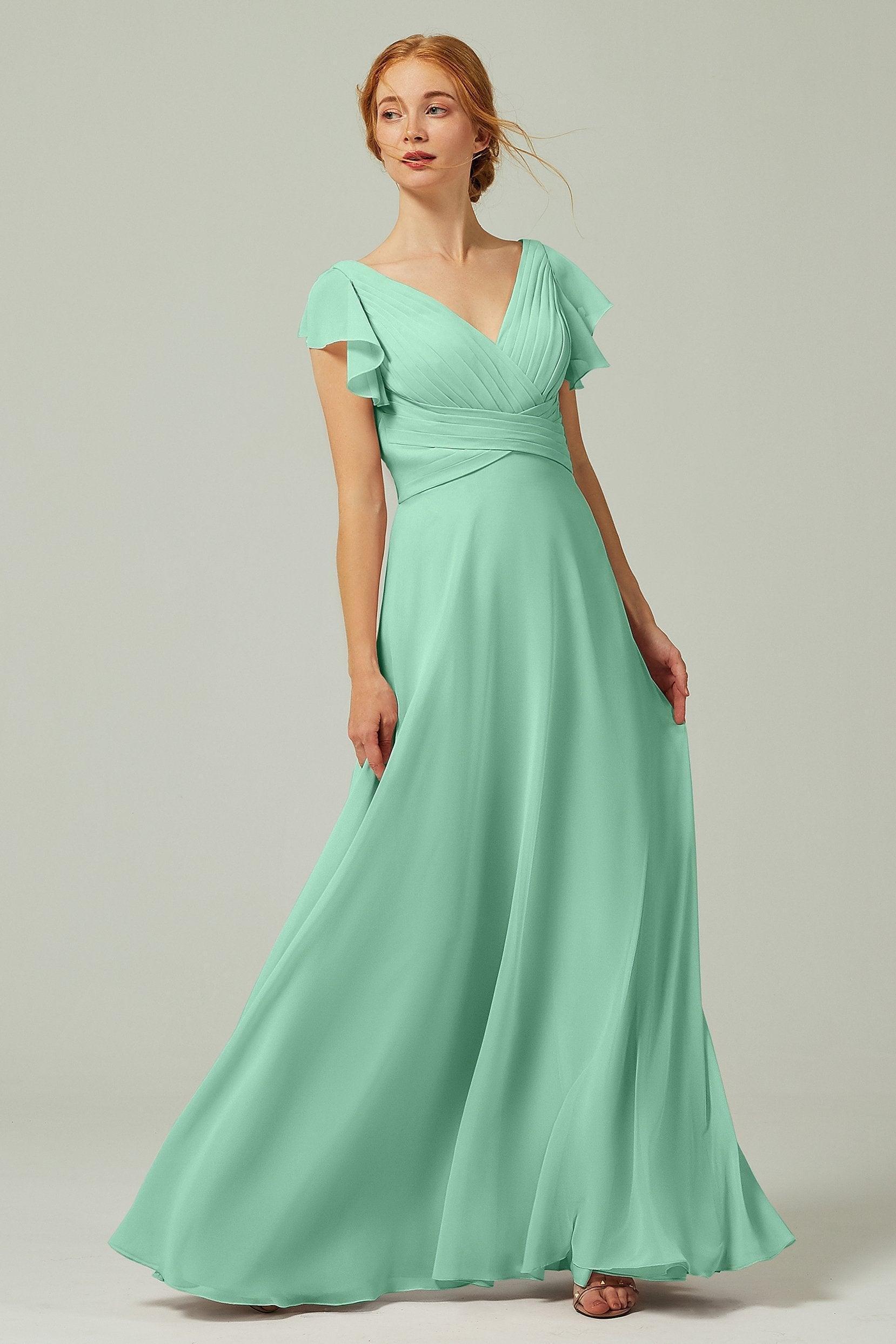 A-Line Floor Length Chiffon Bridesmaid Dress CB0302PS - COCOMELODY