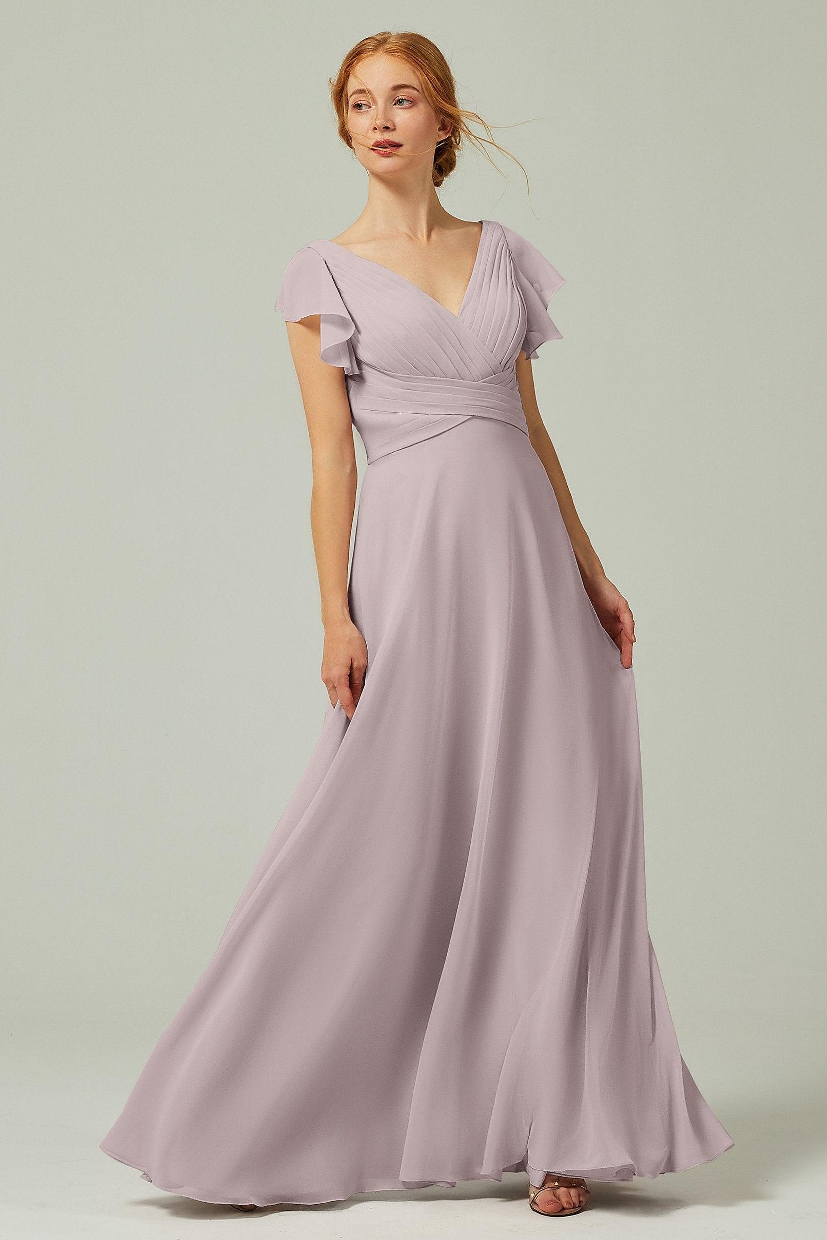 A-Line Floor Length Chiffon Bridesmaid Dress CB0302PS - COCOMELODY