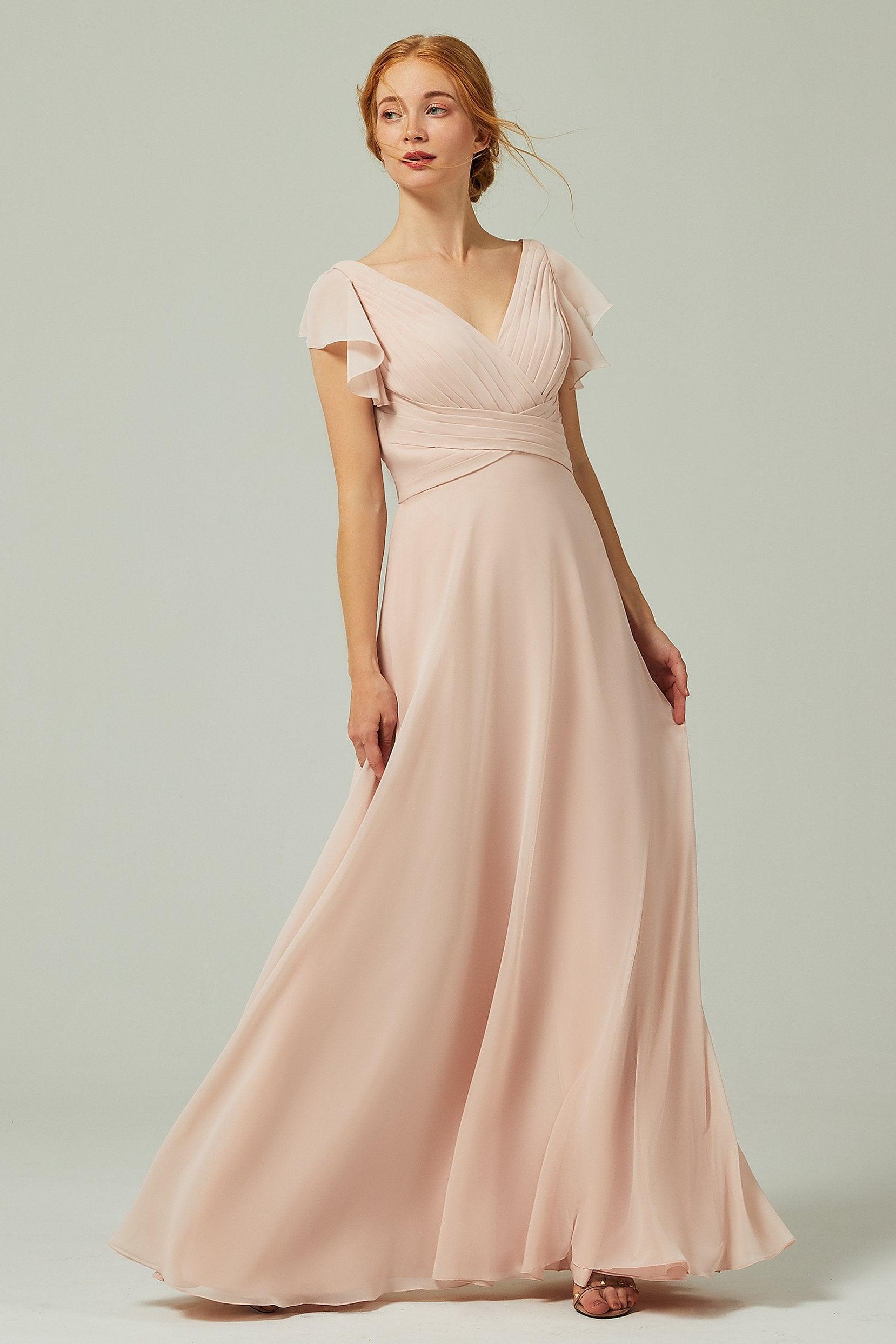 A-Line Floor Length Chiffon Bridesmaid Dress CB0302PS - COCOMELODY