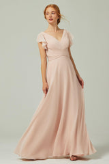 A-Line Floor Length Chiffon Bridesmaid Dress CB0302PS - COCOMELODY