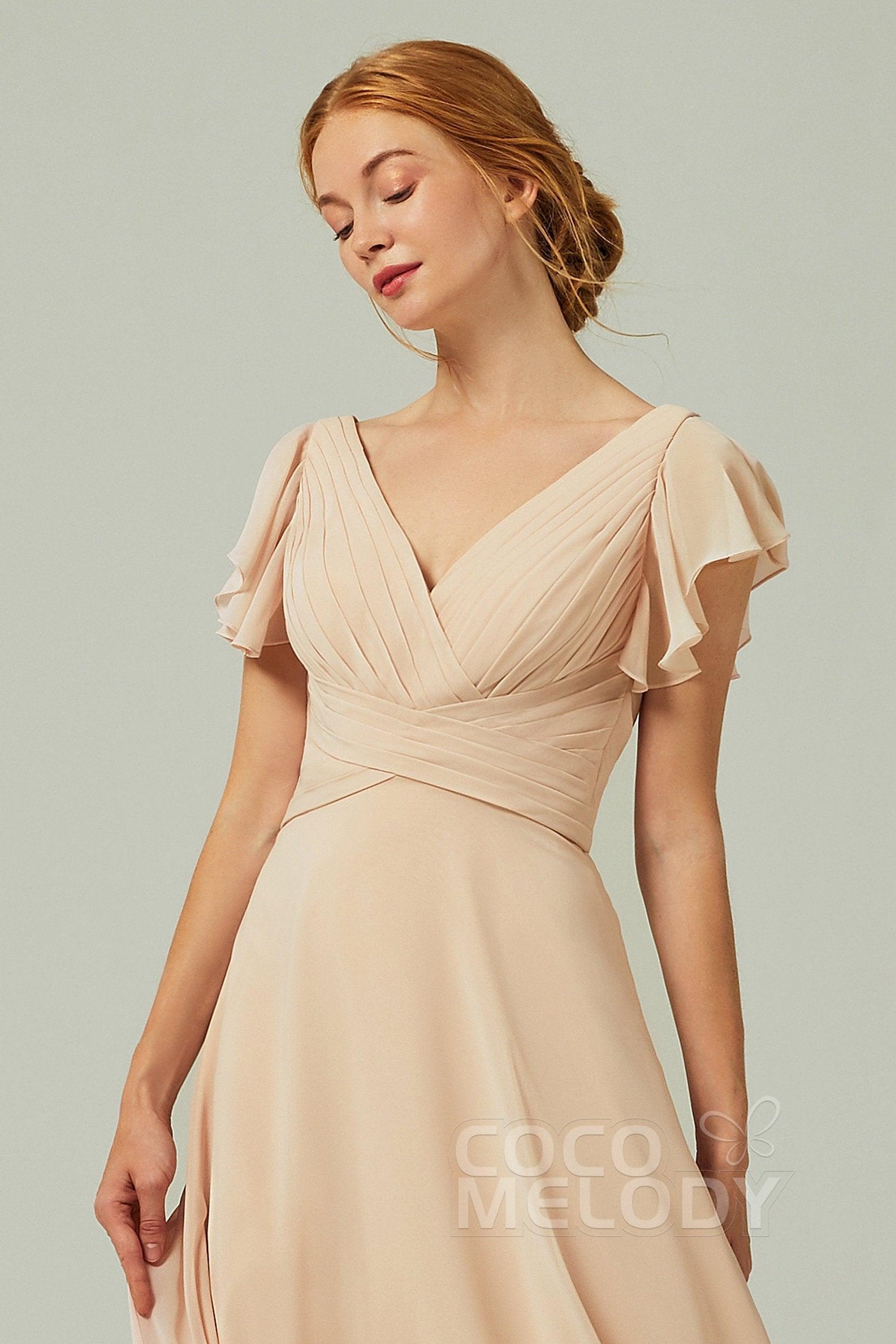 A-Line Floor Length Chiffon Bridesmaid Dress CB0302PS - COCOMELODY