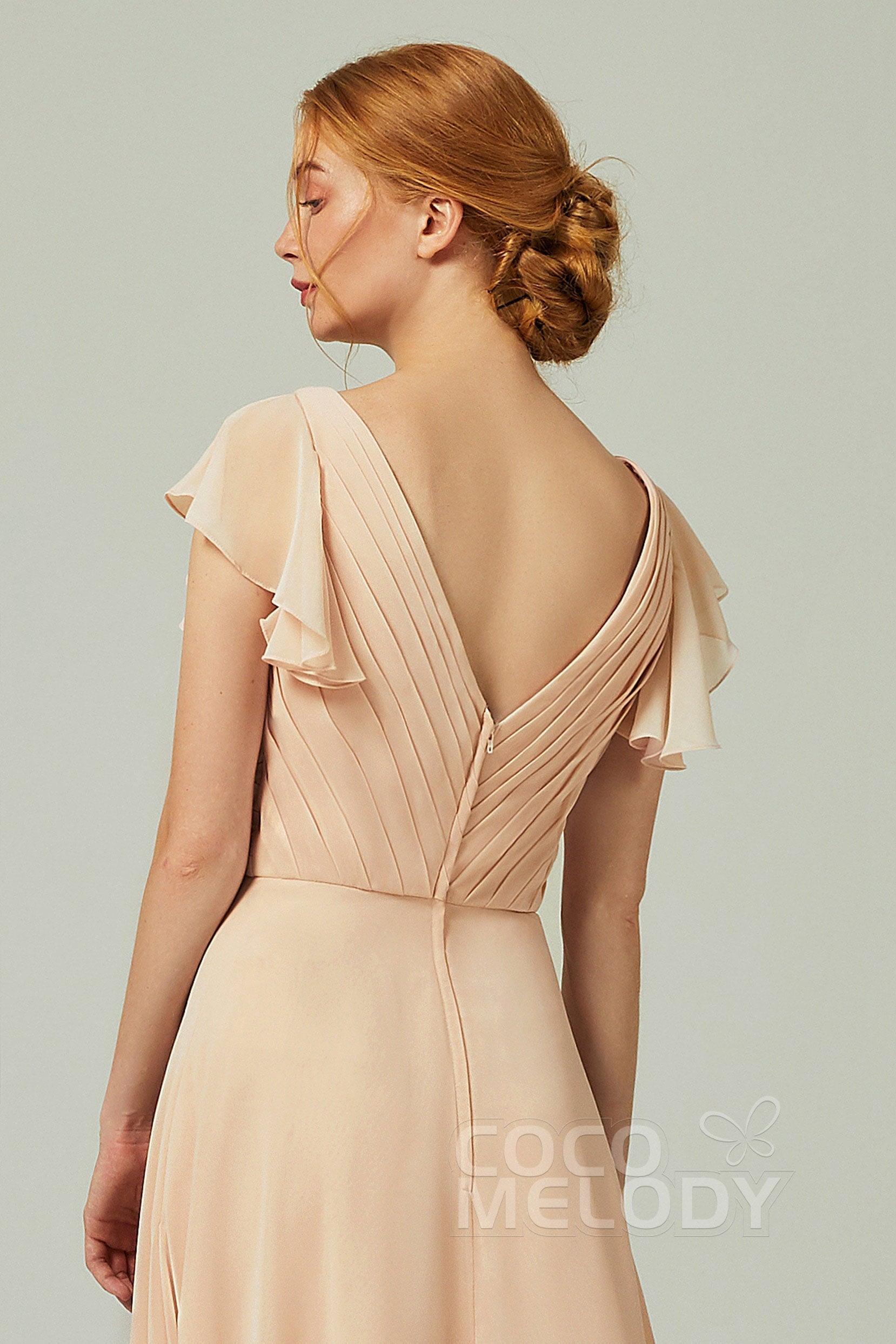 A-Line Floor Length Chiffon Bridesmaid Dress CB0302PS - COCOMELODY