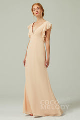 Sheath-Column Floor Length Chiffon Bridesmaid Dress CB0304 - COCOMELODY