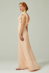 Sheath-Column Floor Length Chiffon Bridesmaid Dress CB0304 - COCOMELODY