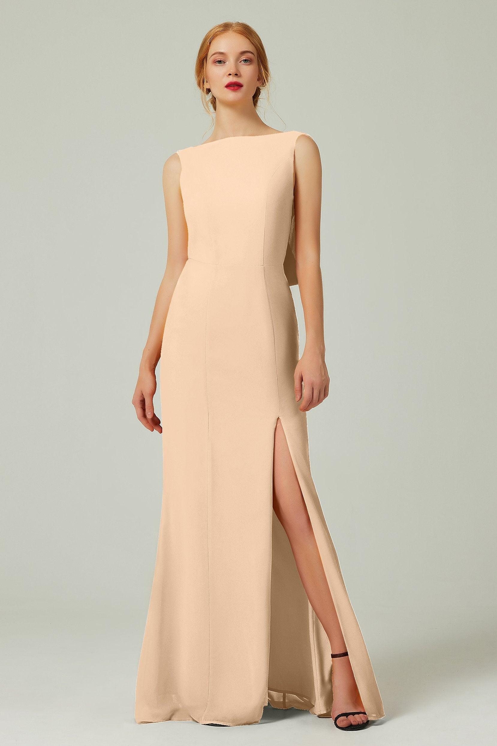 Sheath-Column Sweep-Brush Chiffon Bridesmaid Dress Formal Dresses CB0310PS - COCOMELODY