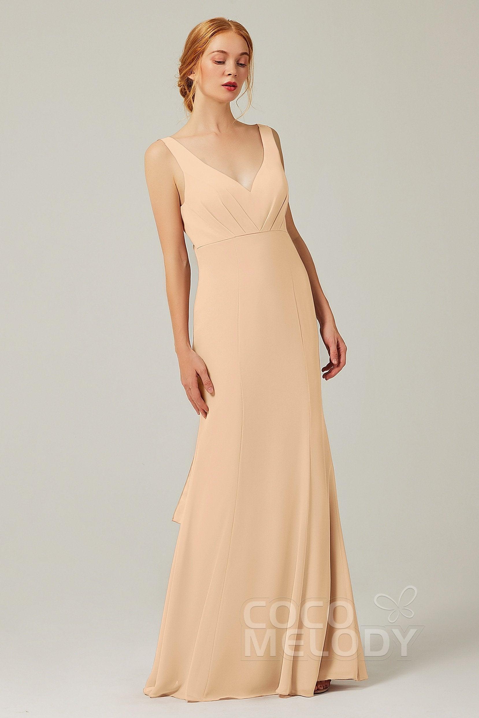 Sheath-Column Floor Length Chiffon Bridesmaid Dress CB0314 - COCOMELODY