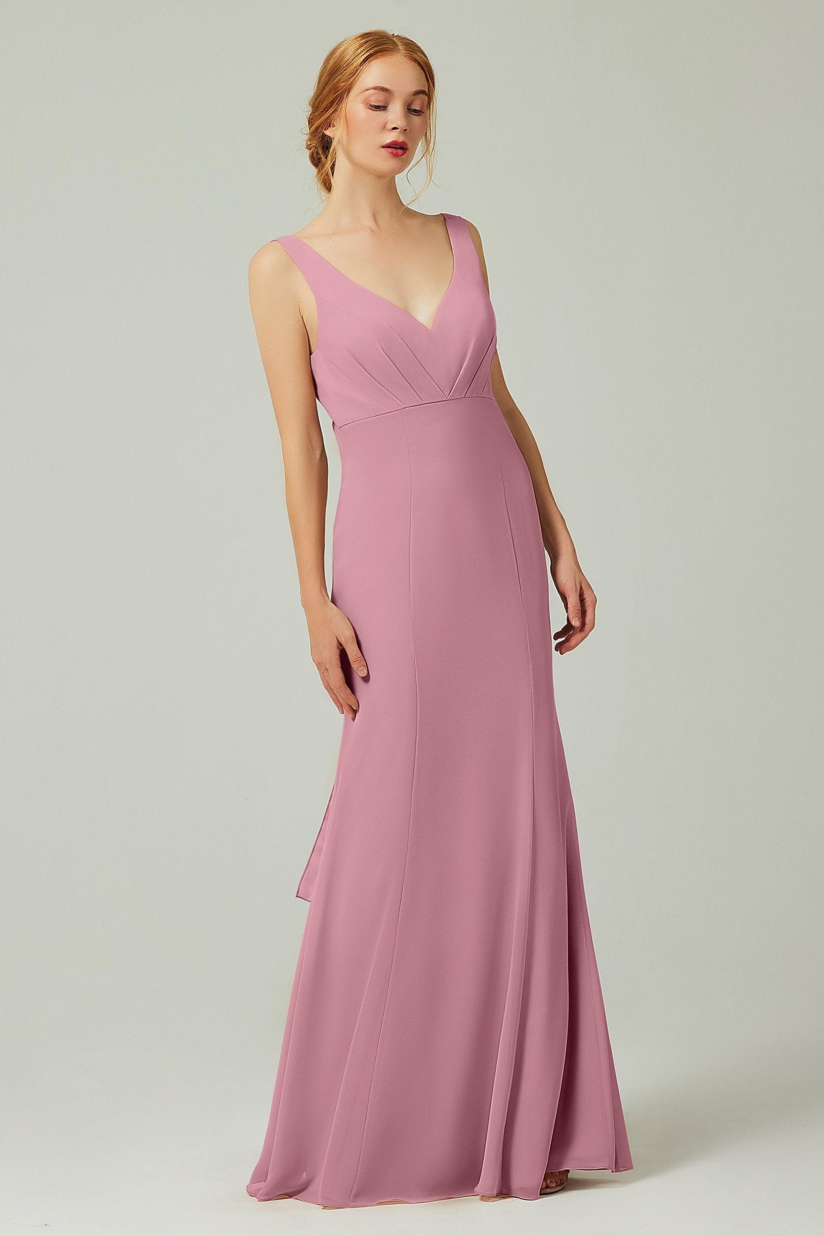 Sheath-Column Floor Length Chiffon Bridesmaid Dress CB0314 - COCOMELODY