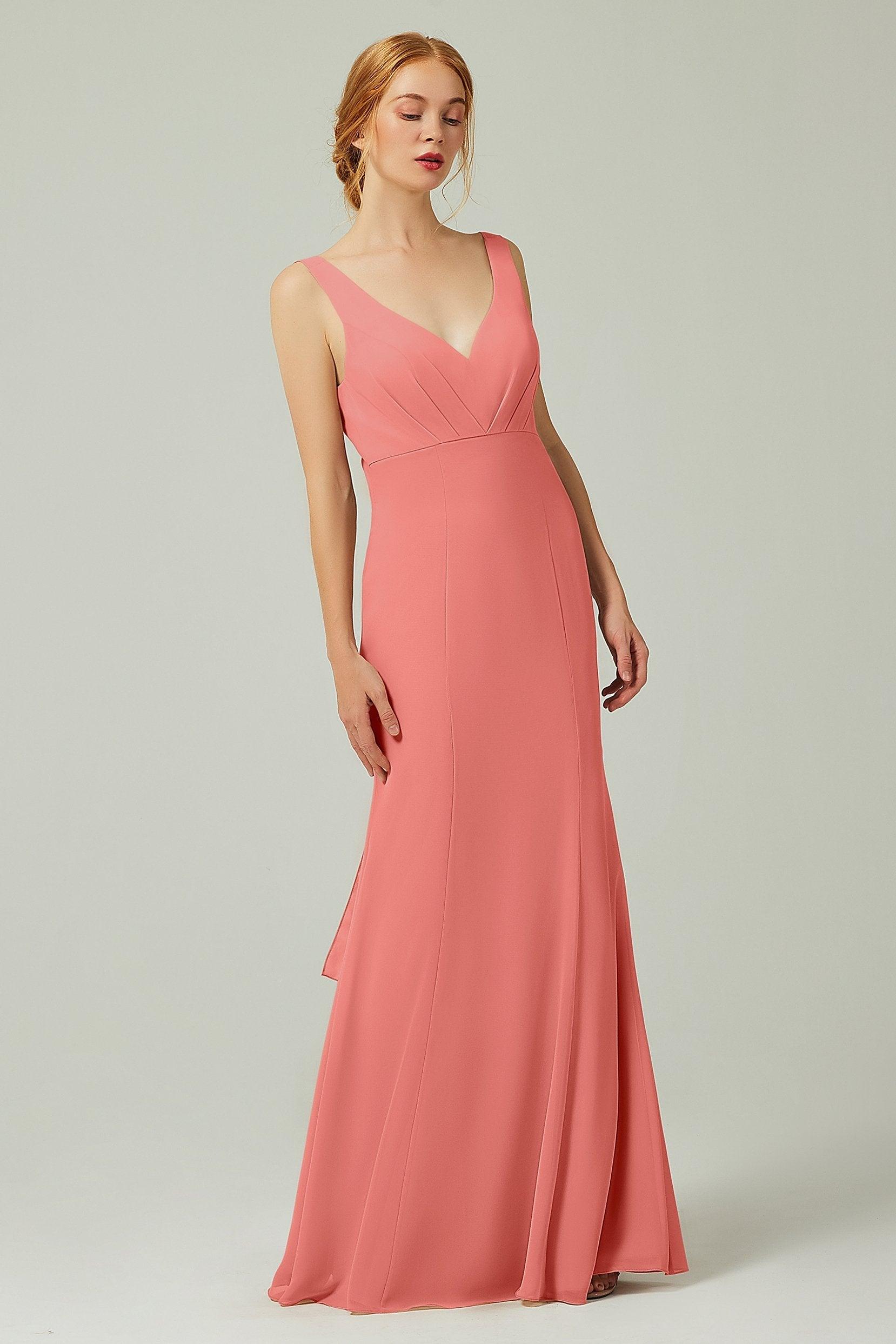 Sheath-Column Floor Length Chiffon Bridesmaid Dress CB0314 - COCOMELODY
