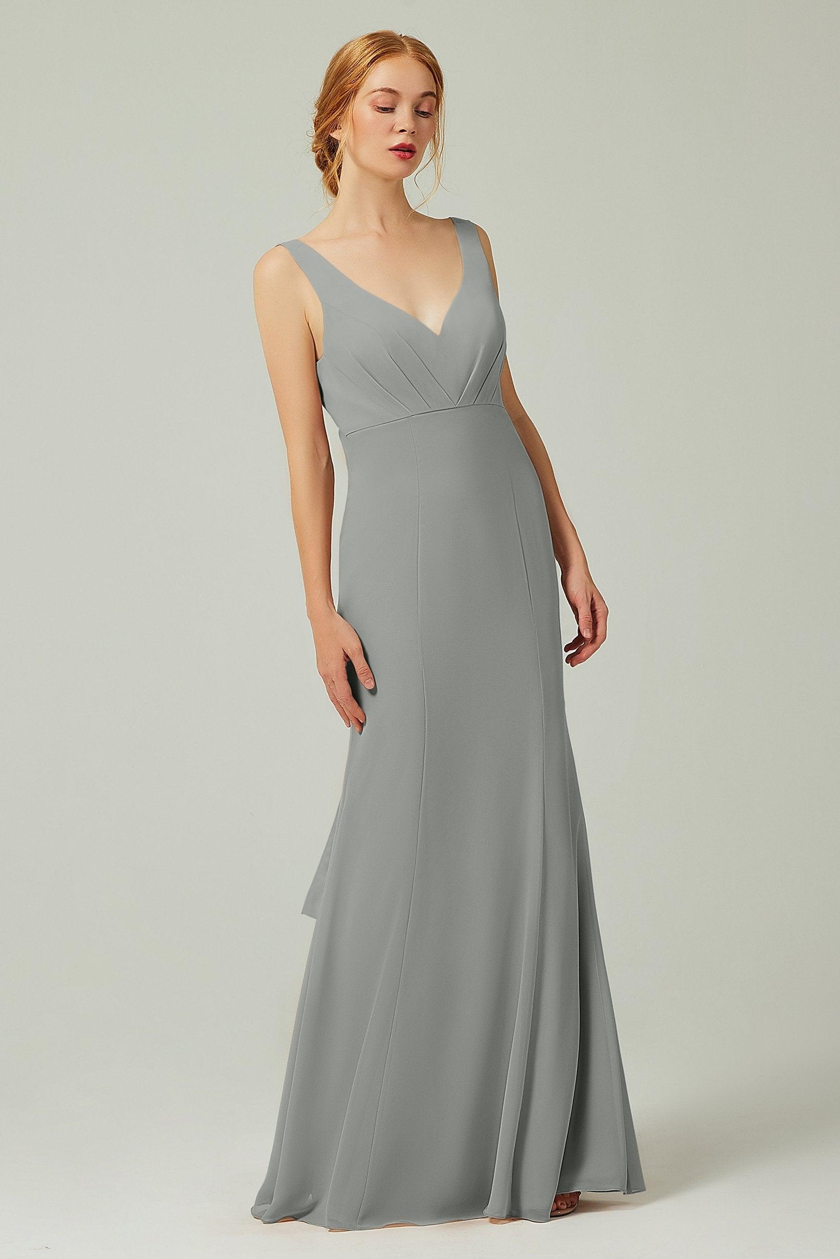 Sheath-Column Floor Length Chiffon Bridesmaid Dress CB0314 - COCOMELODY