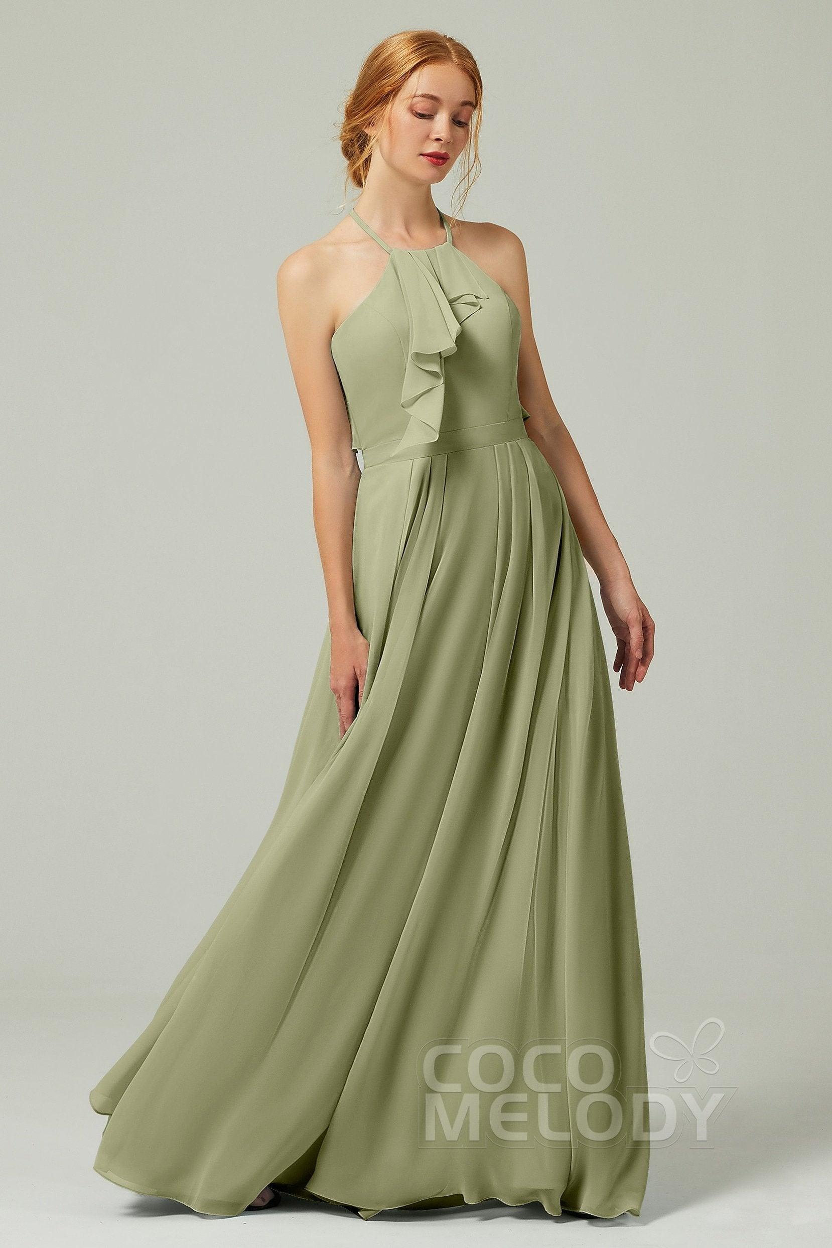 A-Line Floor Length Chiffon Bridesmaid Dress CB0328 - COCOMELODY