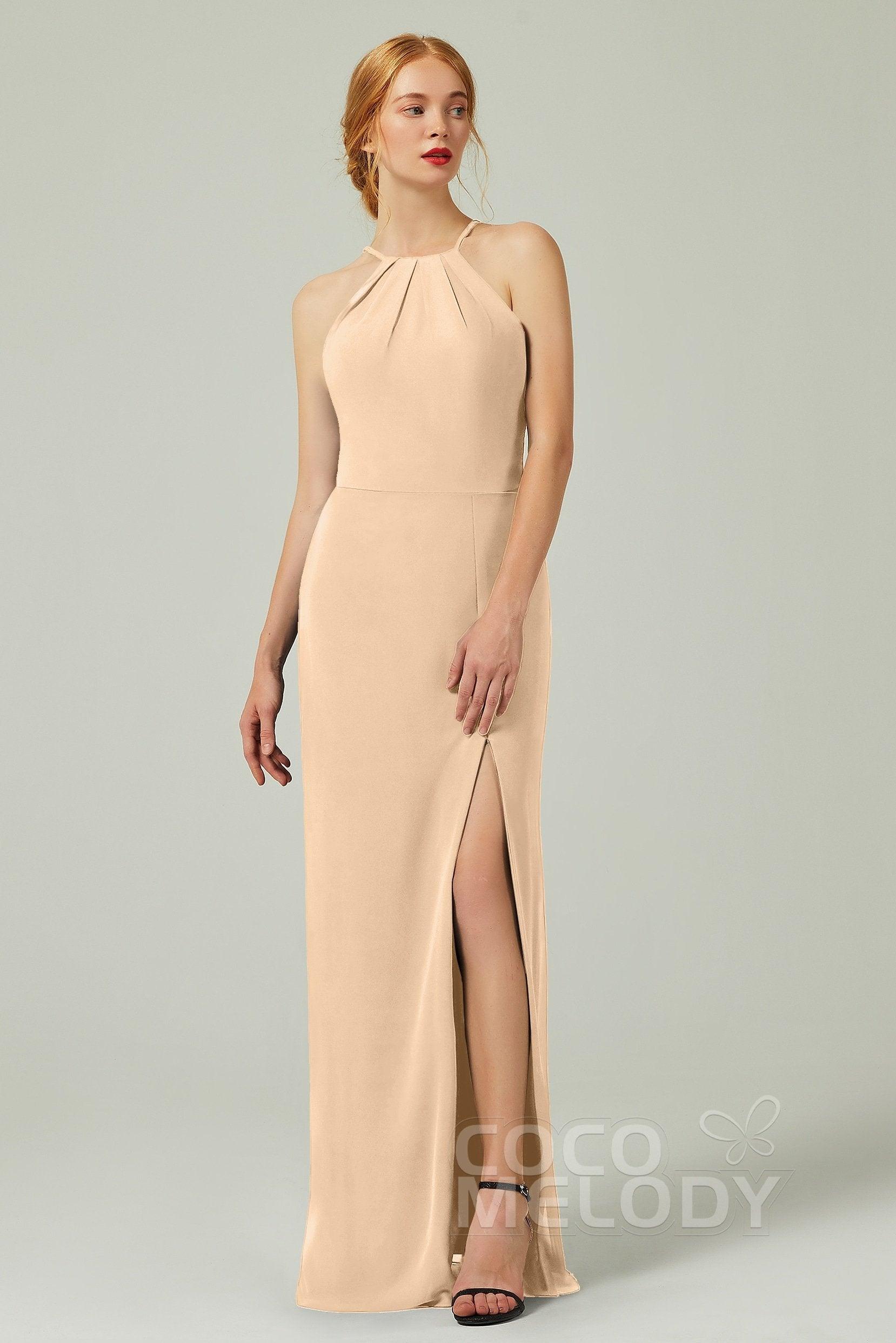 Sheath-Column Floor Length Chiffon Bridesmaid Dress Formal Dresses CB0337 - COCOMELODY