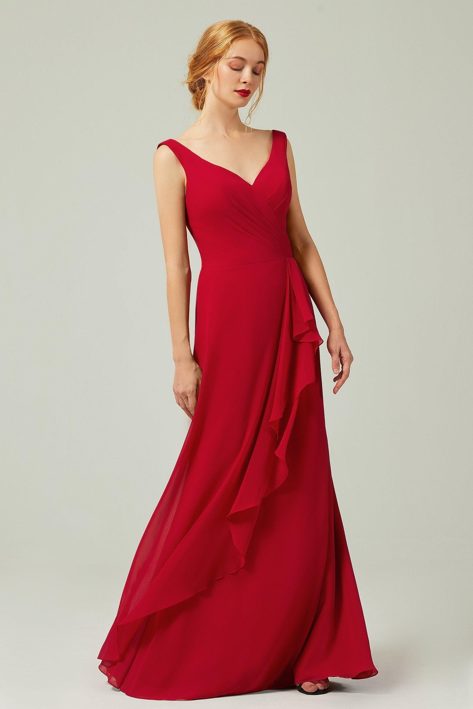 Sheath-Column Floor Length Chiffon Bridesmaid Dress Formal Dresses CB0344PS - COCOMELODY