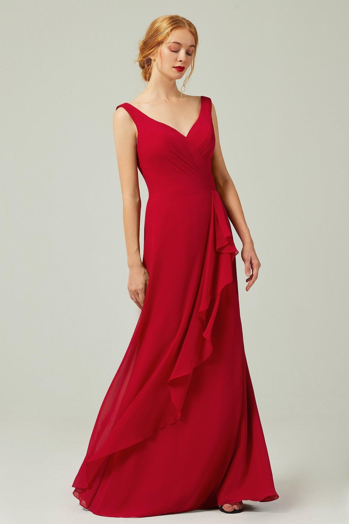 Sheath-Column Floor Length Chiffon Bridesmaid Dress Formal Dresses CB0344PS - COCOMELODY