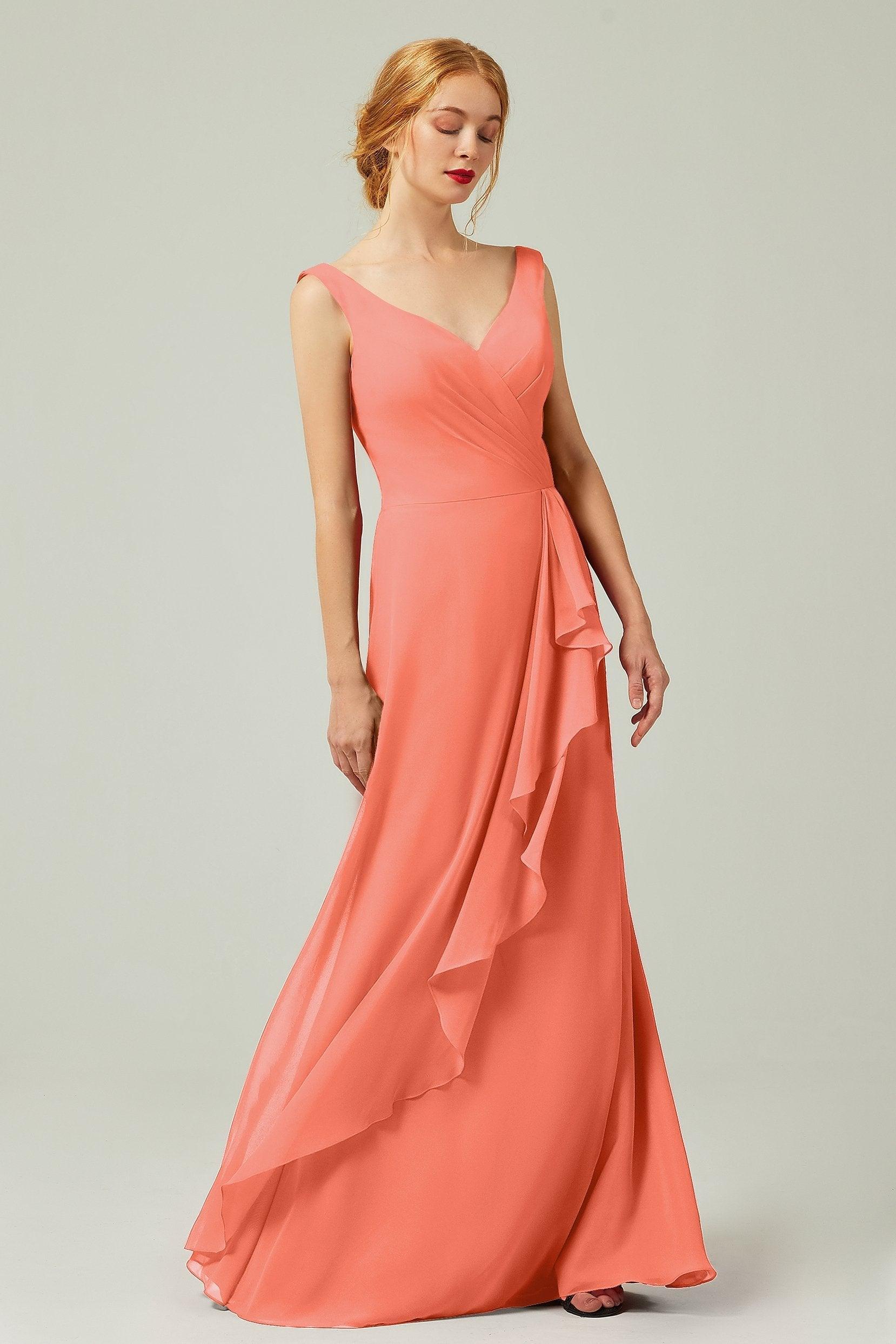 Sheath-Column Floor Length Chiffon Bridesmaid Dress Formal Dresses CB0344PS - COCOMELODY