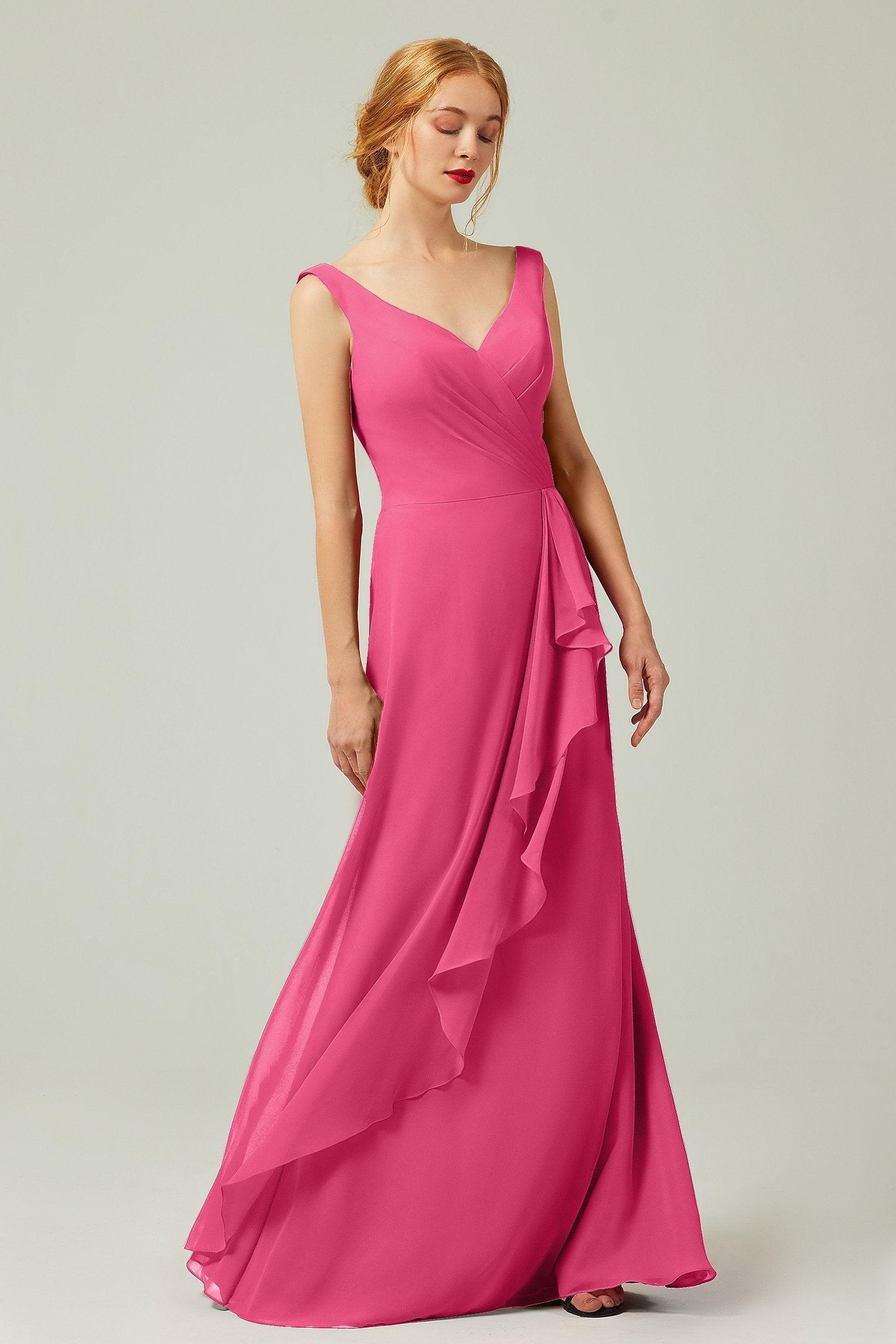 Sheath-Column Floor Length Chiffon Bridesmaid Dress Formal Dresses CB0344PS - COCOMELODY