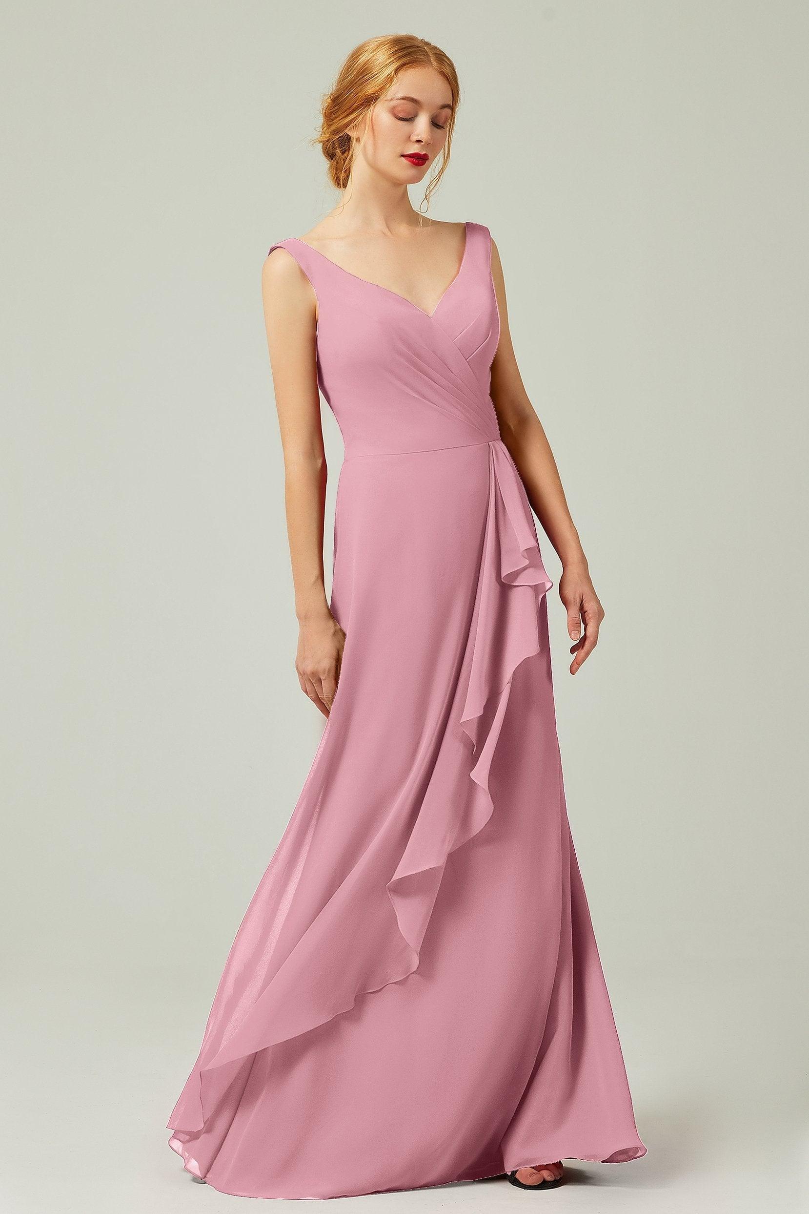 Sheath-Column Floor Length Chiffon Bridesmaid Dress Formal Dresses CB0344PS - COCOMELODY