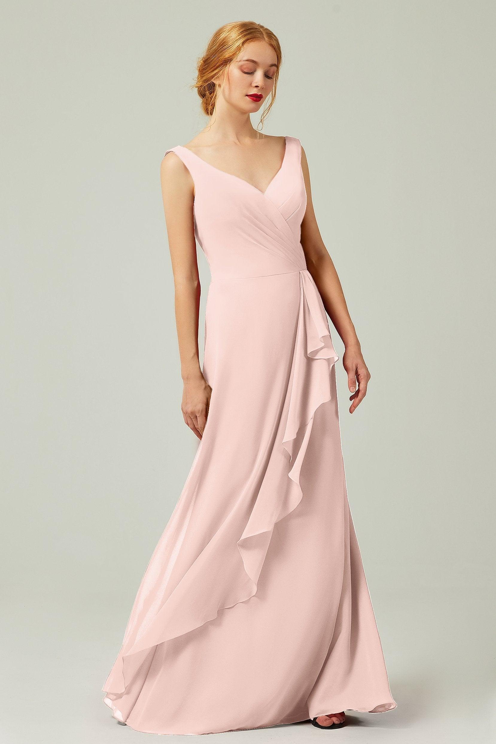 Sheath-Column Floor Length Chiffon Bridesmaid Dress Formal Dresses CB0344PS - COCOMELODY