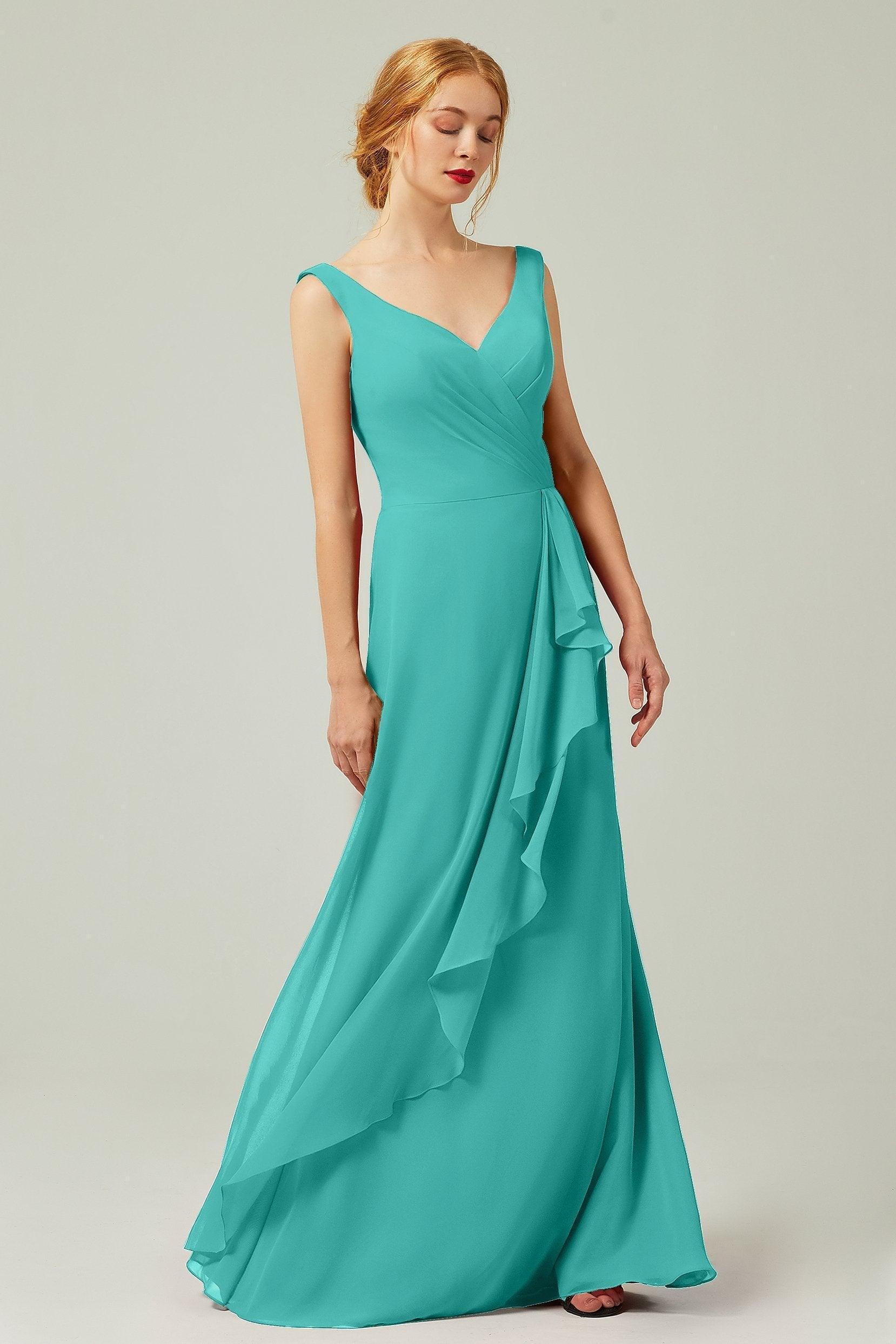 Sheath-Column Floor Length Chiffon Bridesmaid Dress Formal Dresses CB0344PS - COCOMELODY