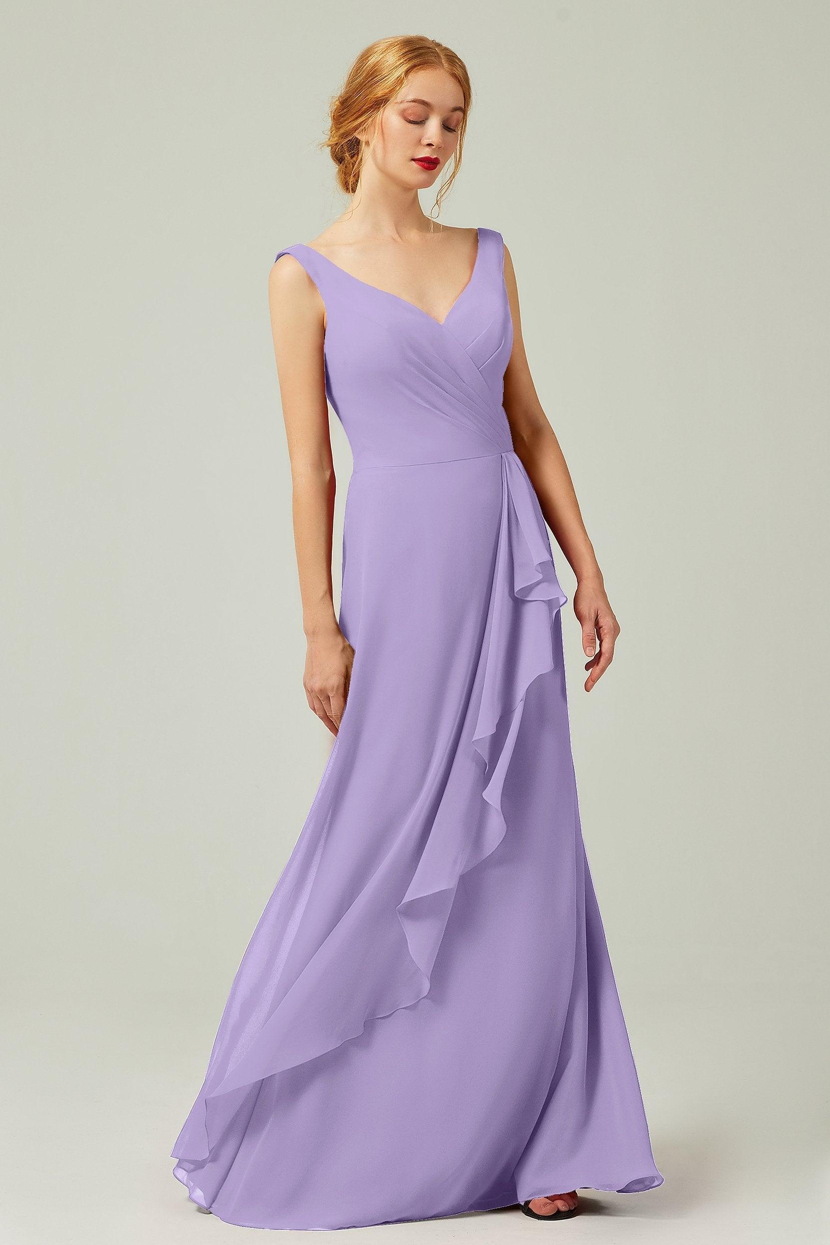 Sheath-Column Floor Length Chiffon Bridesmaid Dress Formal Dresses CB0344PS - COCOMELODY