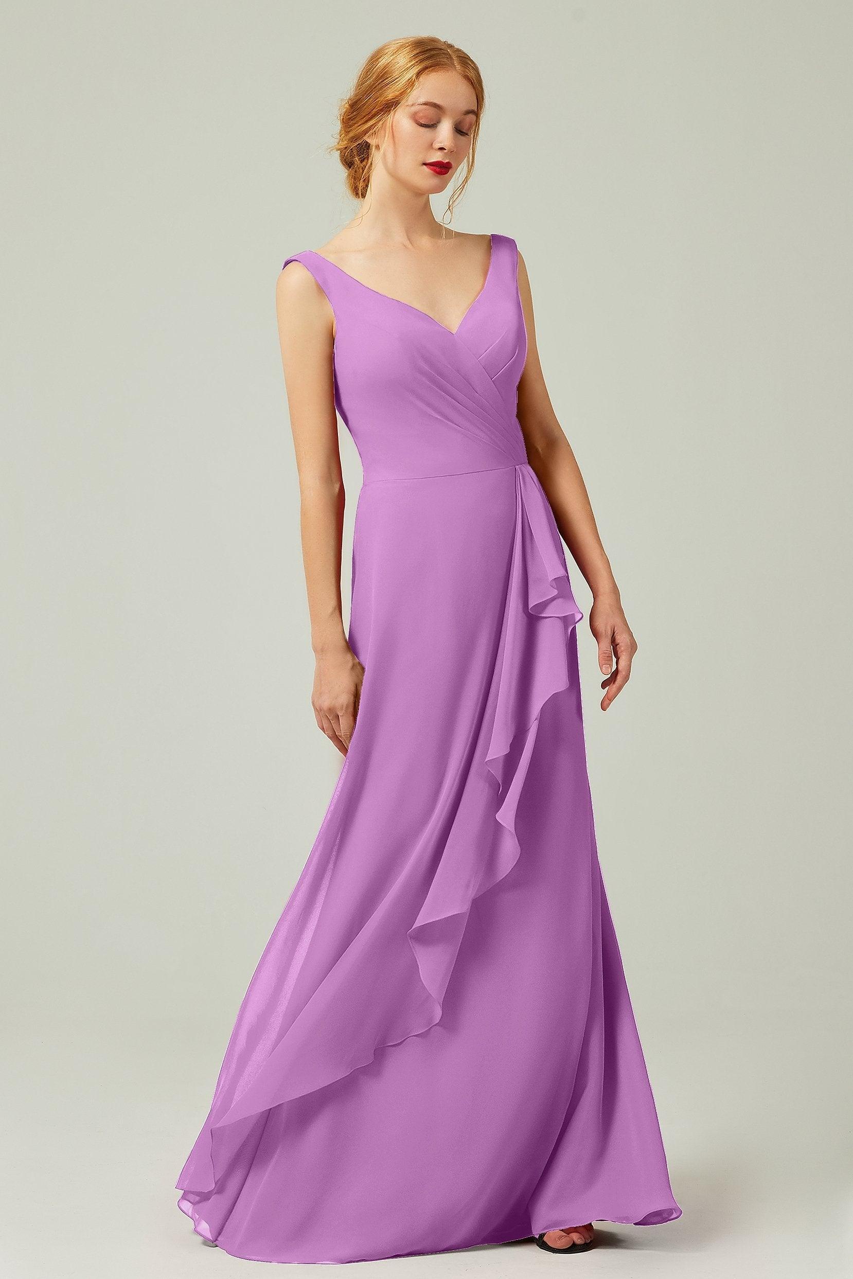 Sheath-Column Floor Length Chiffon Bridesmaid Dress Formal Dresses CB0344PS - COCOMELODY
