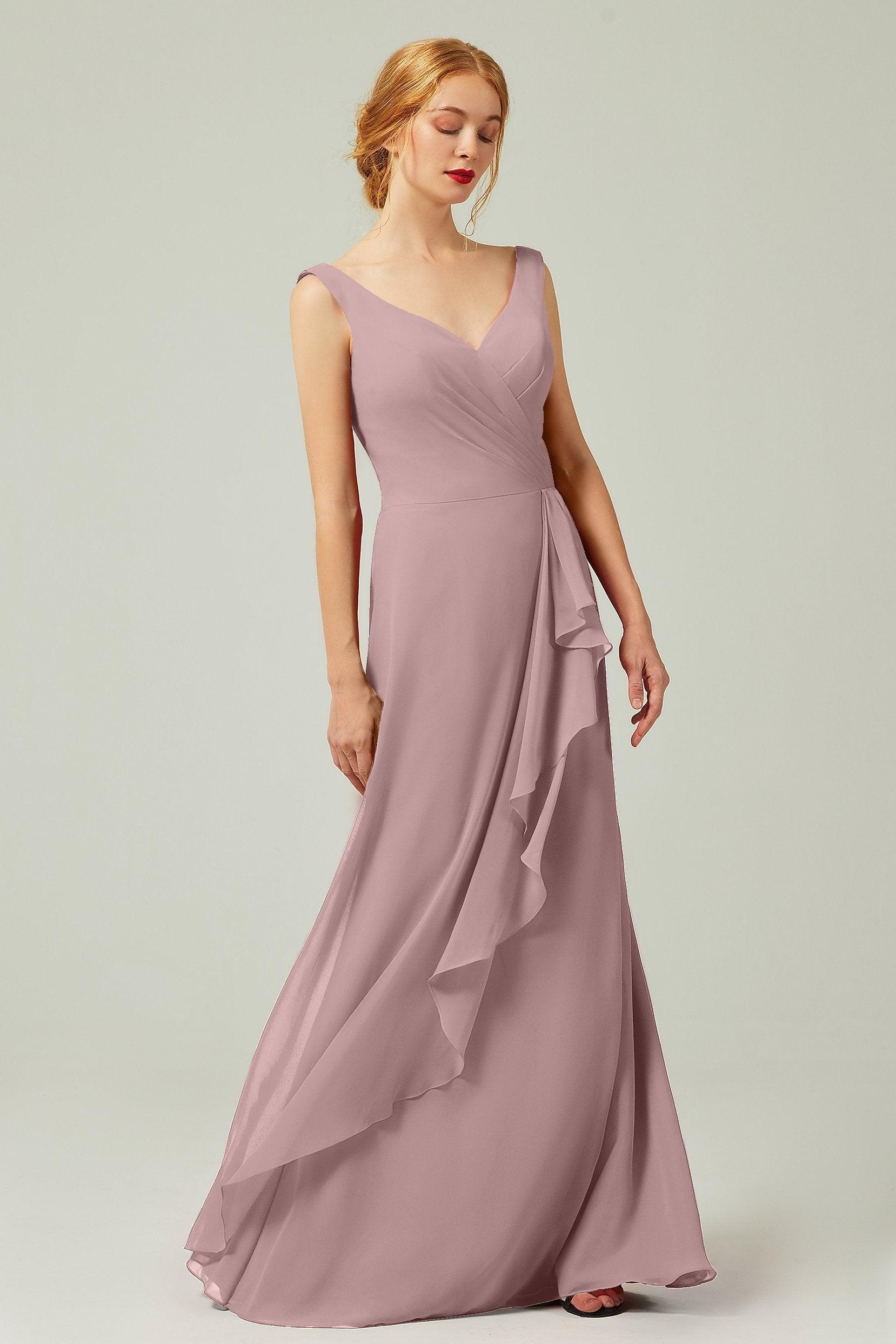 Sheath-Column Floor Length Chiffon Bridesmaid Dress Formal Dresses CB0344PS - COCOMELODY