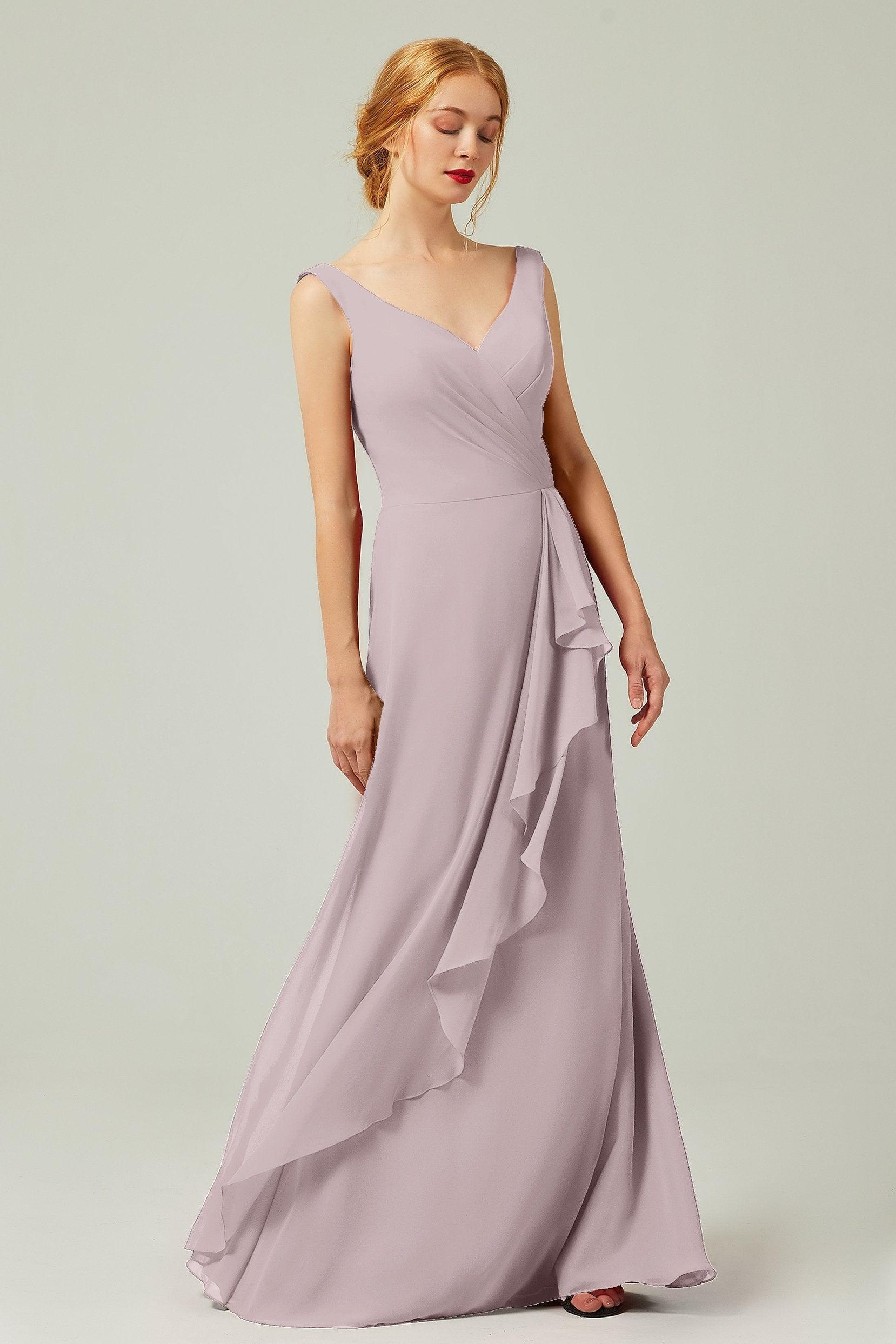 Sheath-Column Floor Length Chiffon Bridesmaid Dress Formal Dresses CB0344PS - COCOMELODY