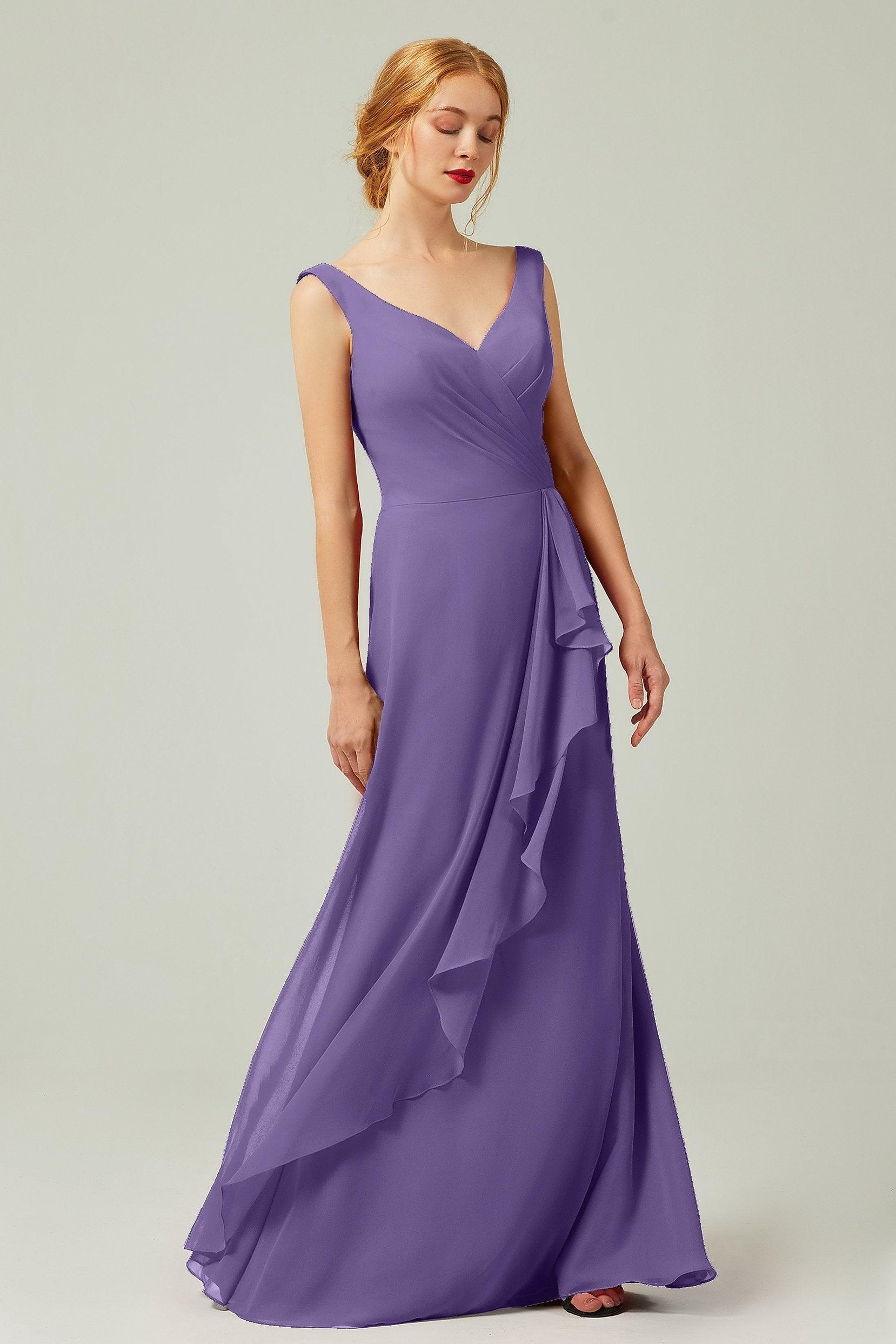 Sheath-Column Floor Length Chiffon Bridesmaid Dress Formal Dresses CB0344PS - COCOMELODY