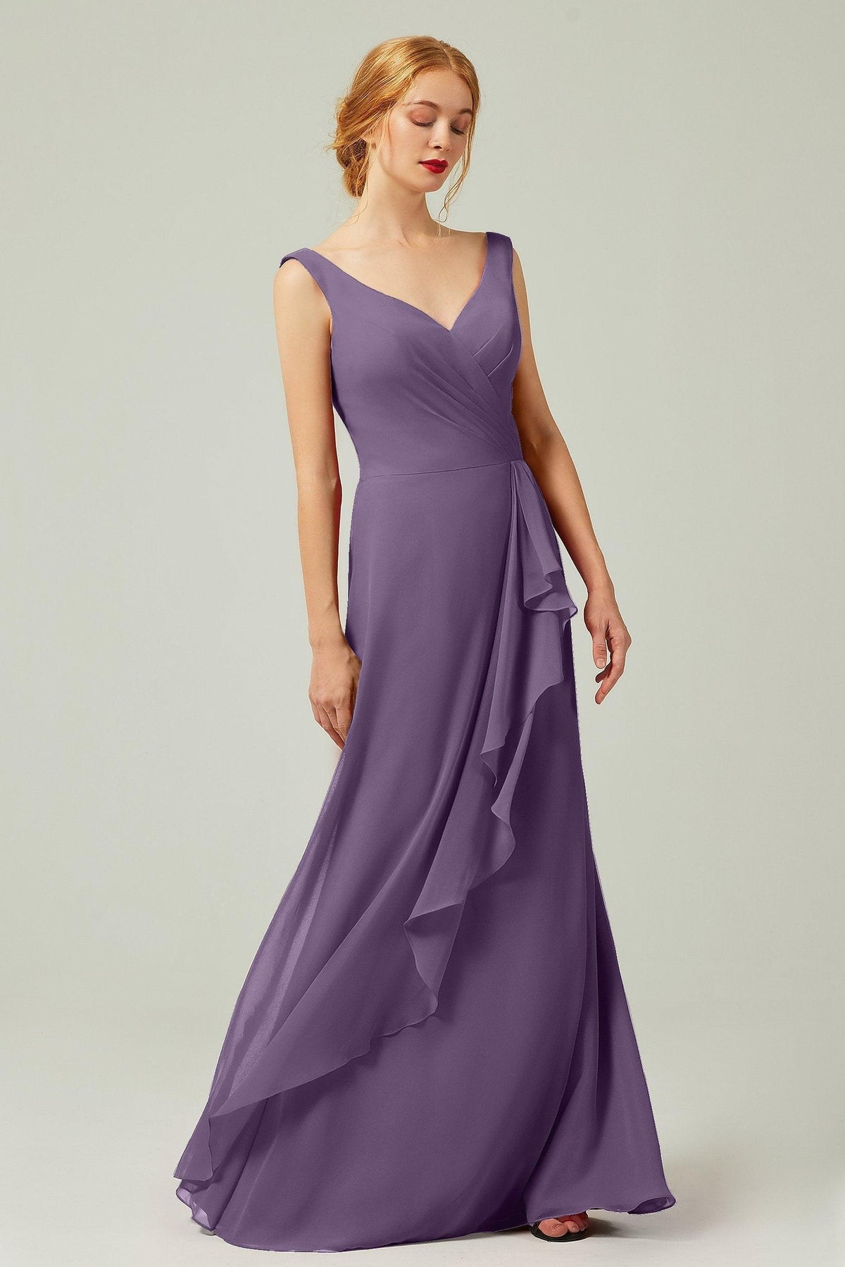 Sheath-Column Floor Length Chiffon Bridesmaid Dress Formal Dresses CB0344PS - COCOMELODY