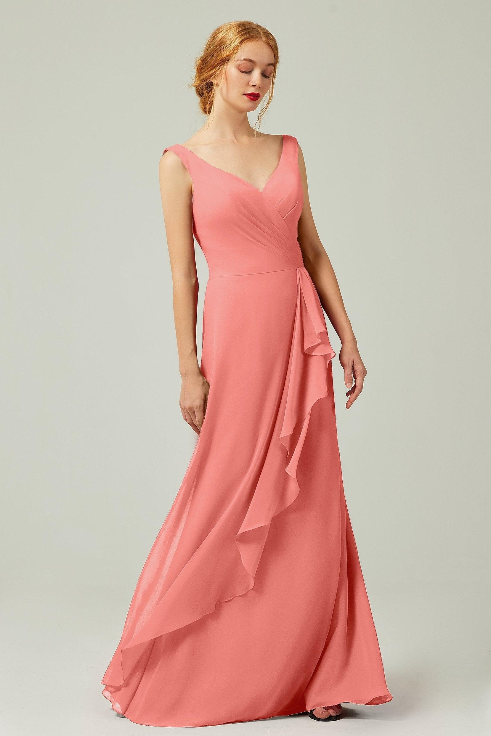 Sheath-Column Floor Length Chiffon Bridesmaid Dress Formal Dresses CB0344PS - COCOMELODY