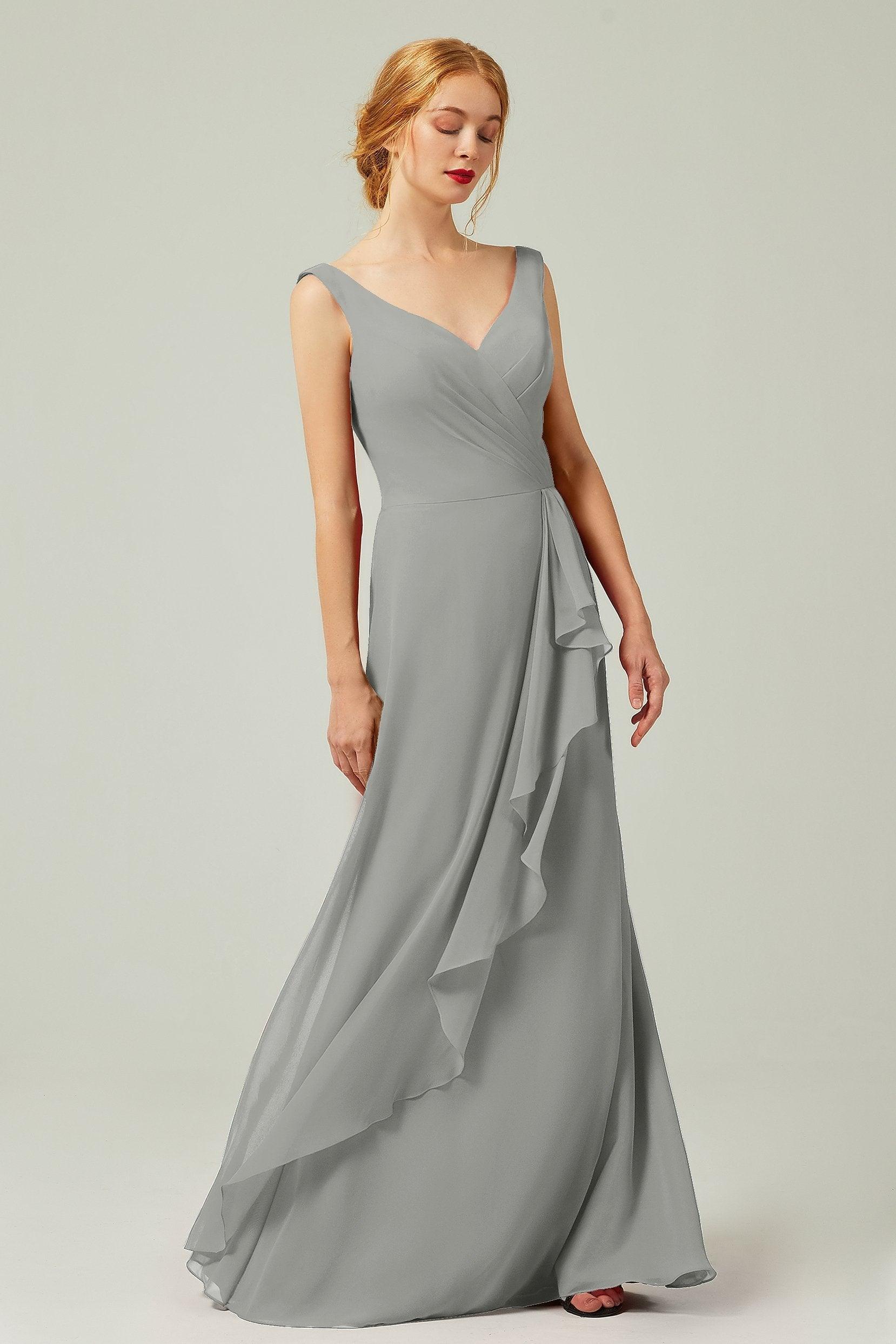 Sheath-Column Floor Length Chiffon Bridesmaid Dress Formal Dresses CB0344PS - COCOMELODY