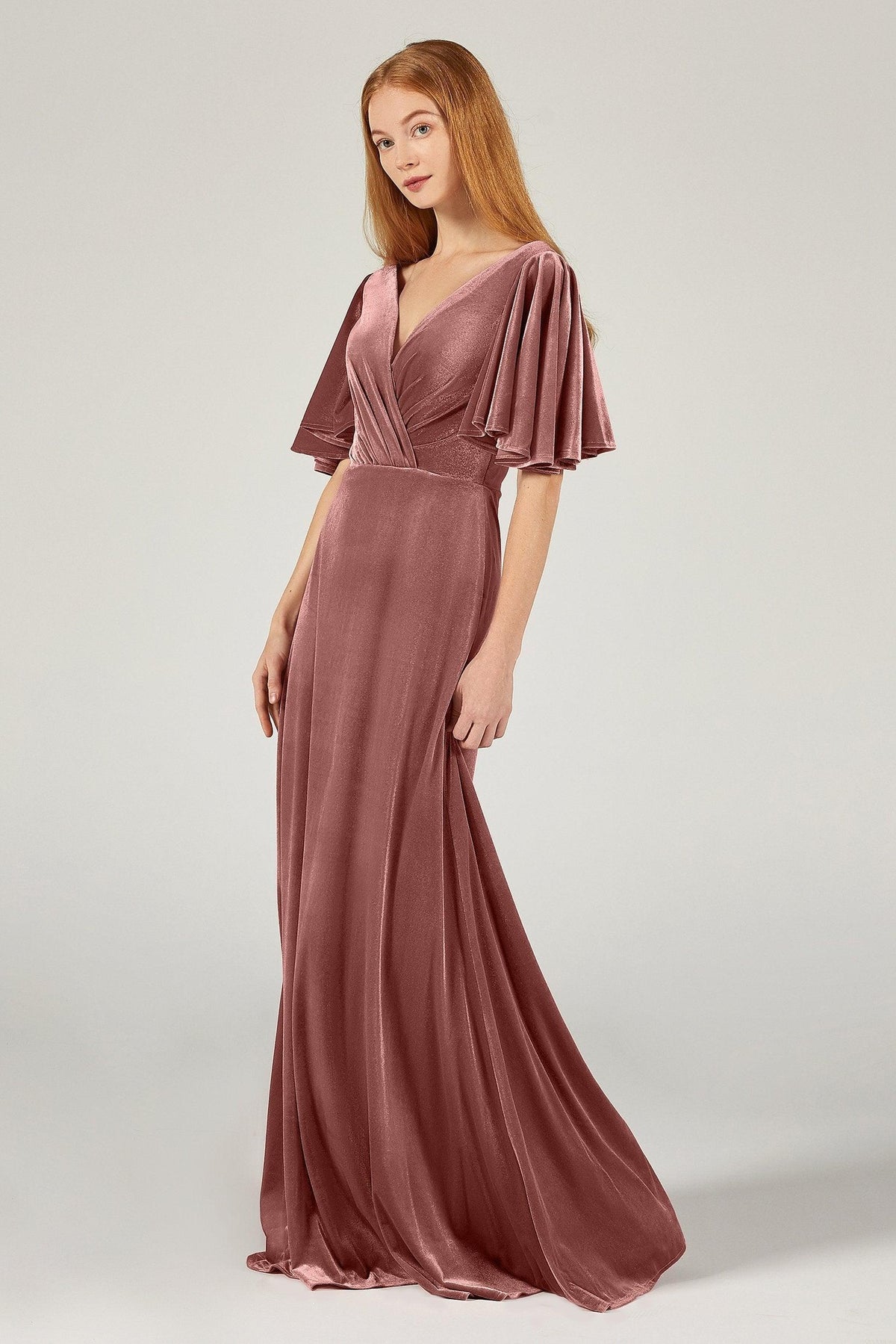 A-Line Floor Length Velvet Bridesmaid Dress Formal Dresses CB0367PS - COCOMELODY