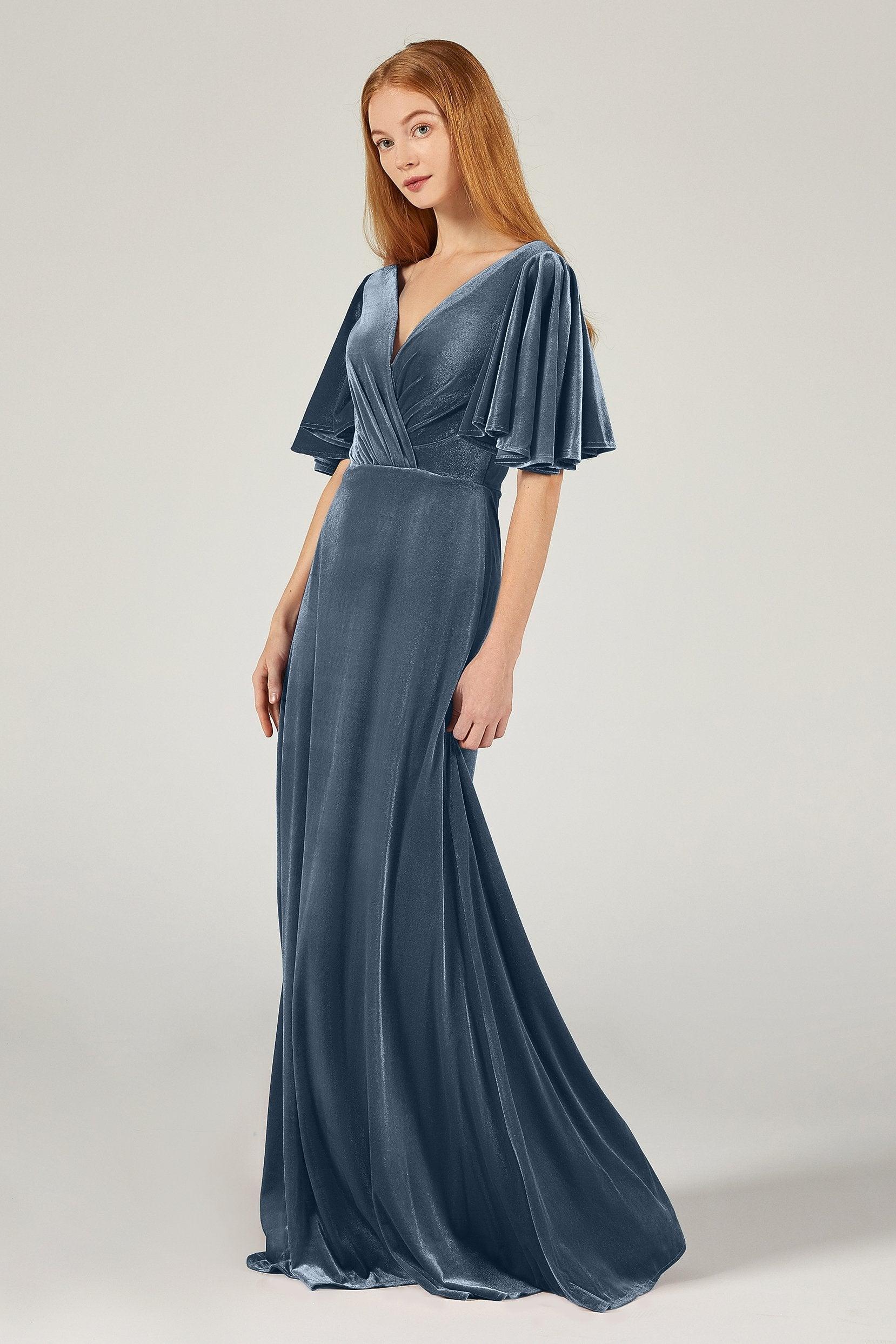 A-Line Floor Length Velvet Bridesmaid Dress Formal Dresses CB0367PS - COCOMELODY