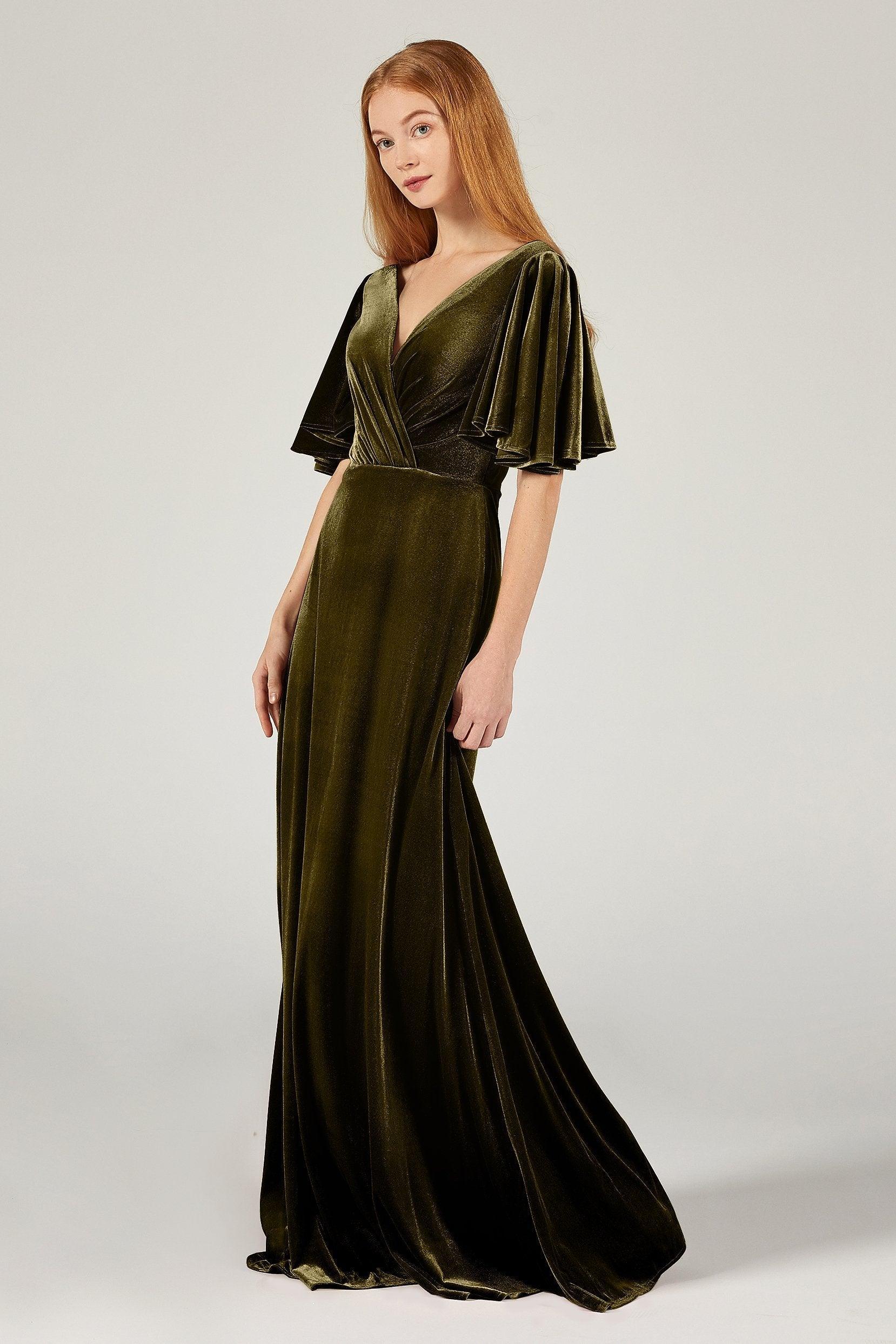 A-Line Floor Length Velvet Bridesmaid Dress Formal Dresses CB0367PS - COCOMELODY