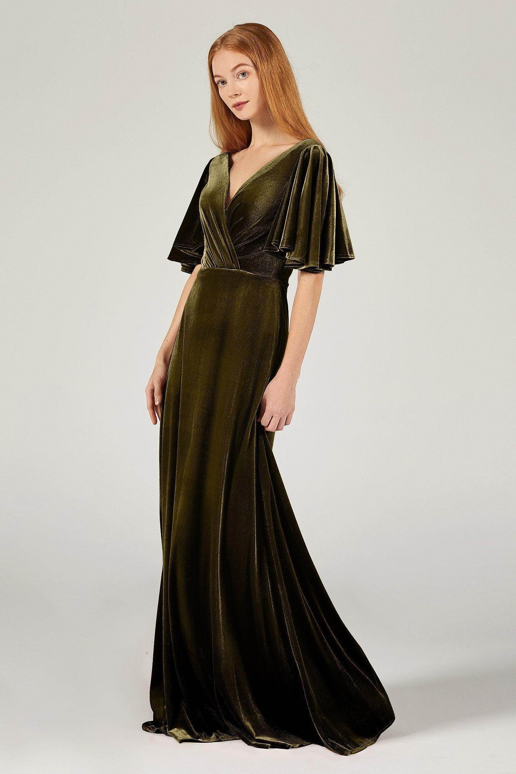A-Line Floor Length Velvet Bridesmaid Dress Formal Dresses CB0367PS - COCOMELODY