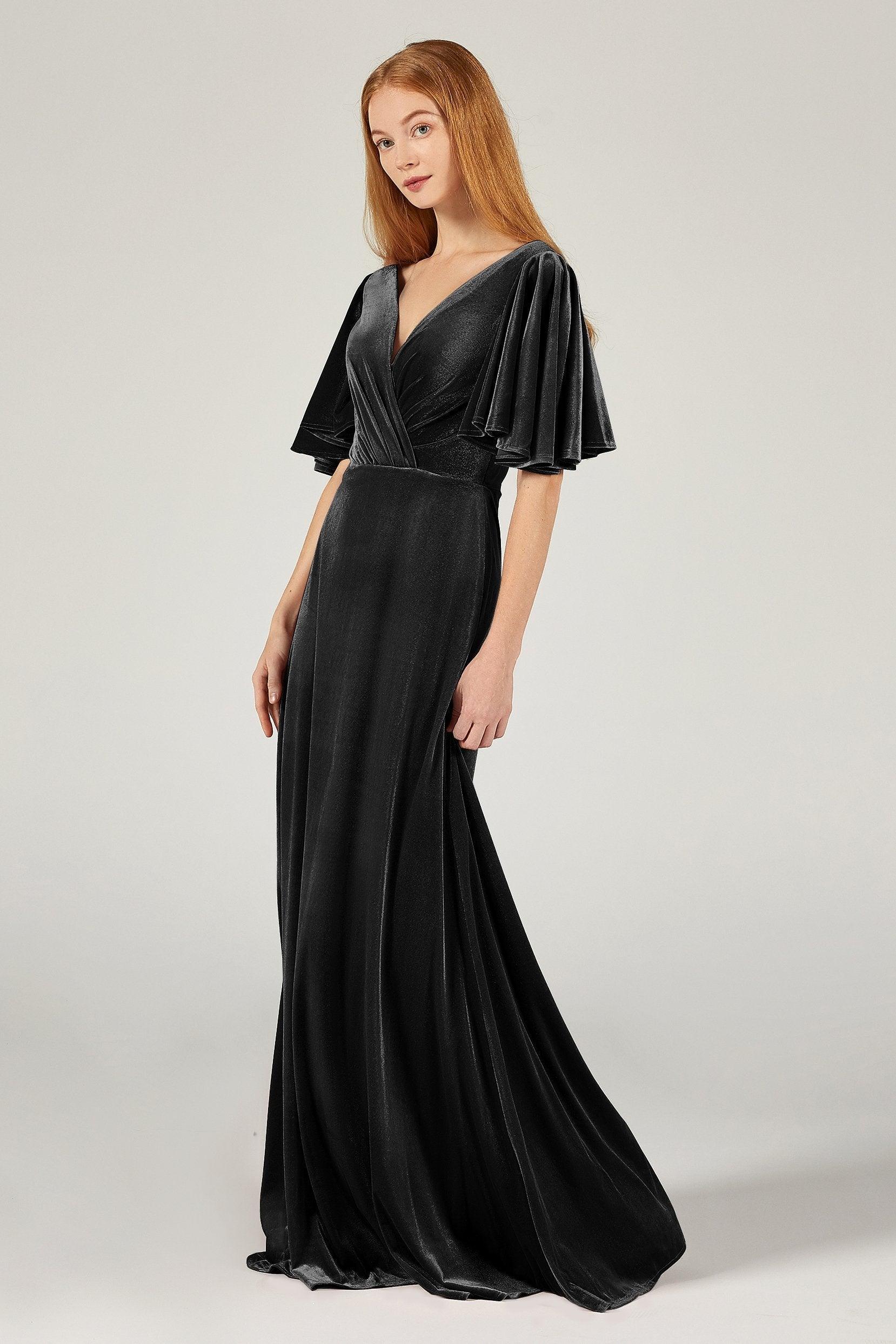 A-Line Floor Length Velvet Bridesmaid Dress Formal Dresses CB0367PS - COCOMELODY