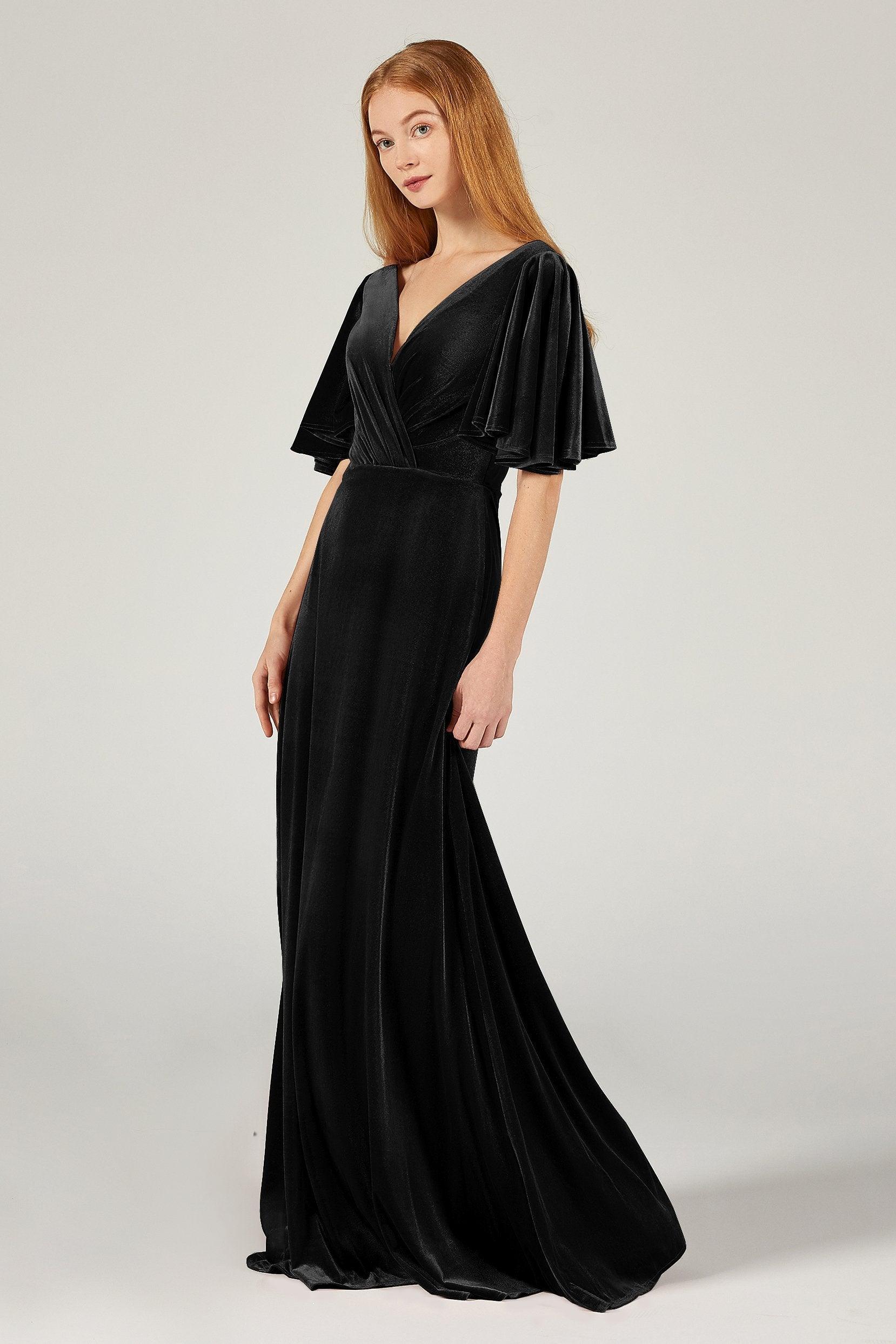 A-Line Floor Length Velvet Bridesmaid Dress Formal Dresses CB0367PS - COCOMELODY