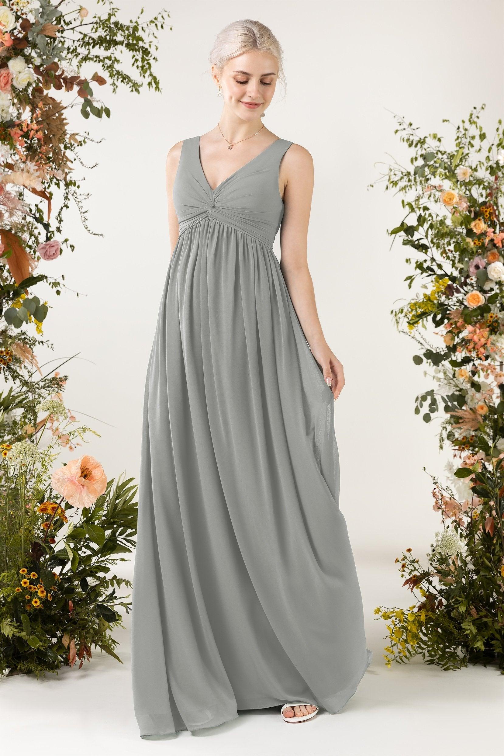 A-Line Sweep-Brush Train Chiffon Bridesmaid Dress CB0452 - COCOMELODY