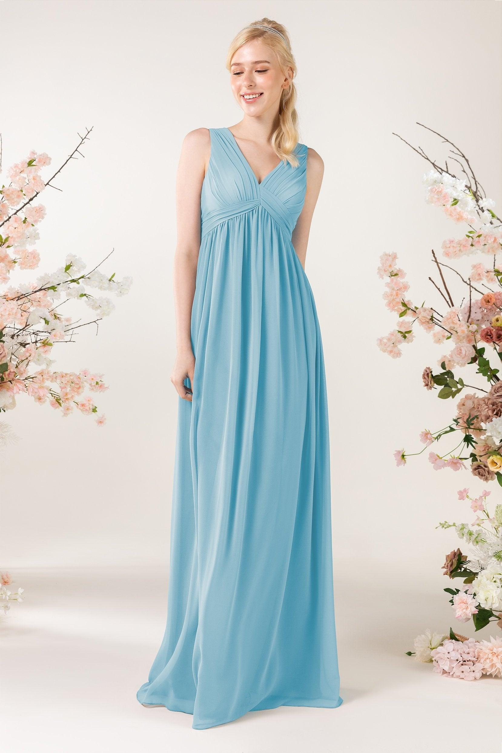 A-Line Sweep-Brush Train Chiffon Bridesmaid Dress CB0455 - COCOMELODY